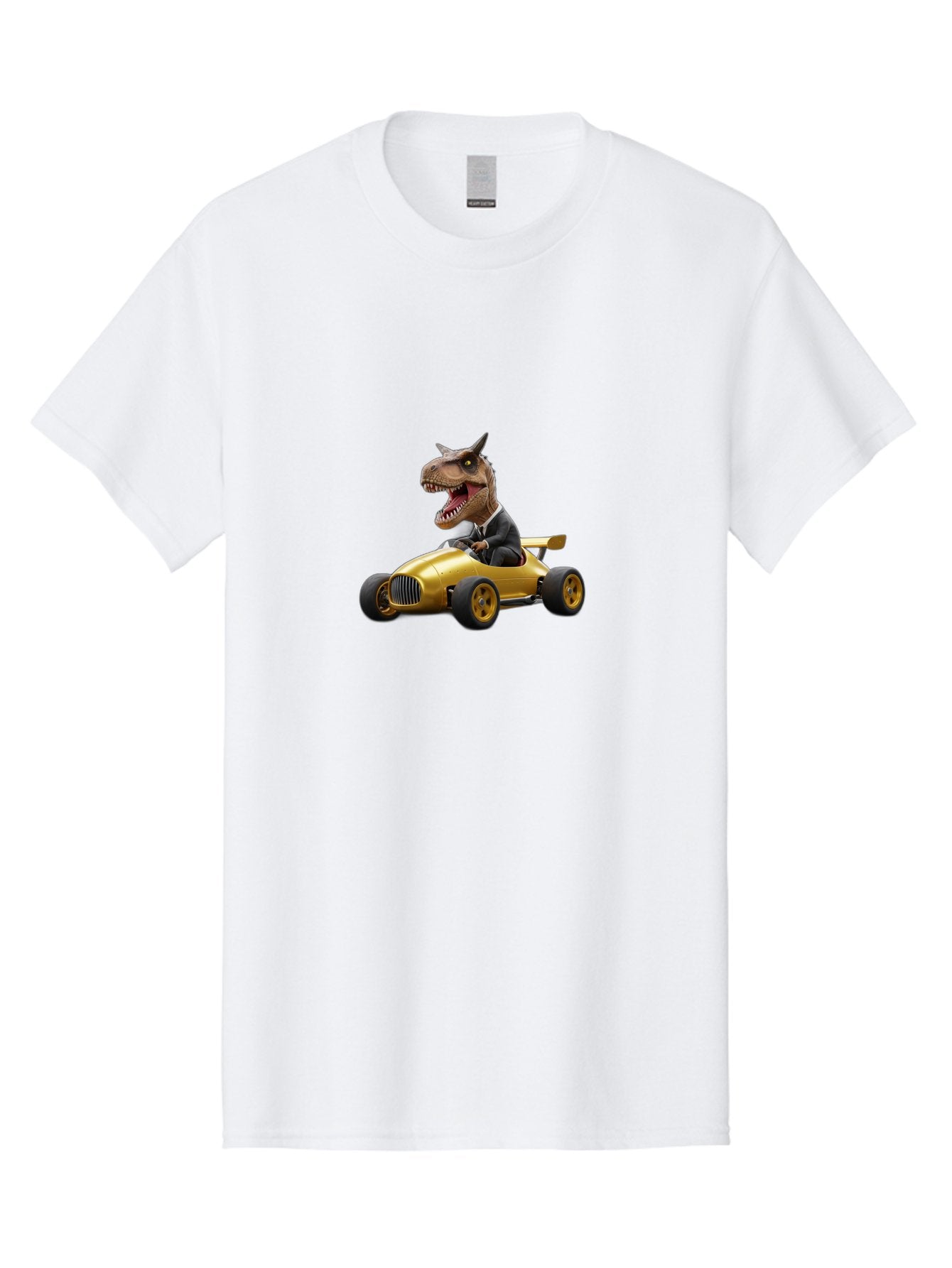T-Rex-In-Suit-Driving-Gold-Car Men'S Graphic Tee, 100% Cotton, Comfortable Casual Summer Wear, Machine Washable, Vintage Camera, Old Camera, Antique Camera, Black Camera, Classic Photography, Photography Equipment, Nostalgic Device, Bai438 7