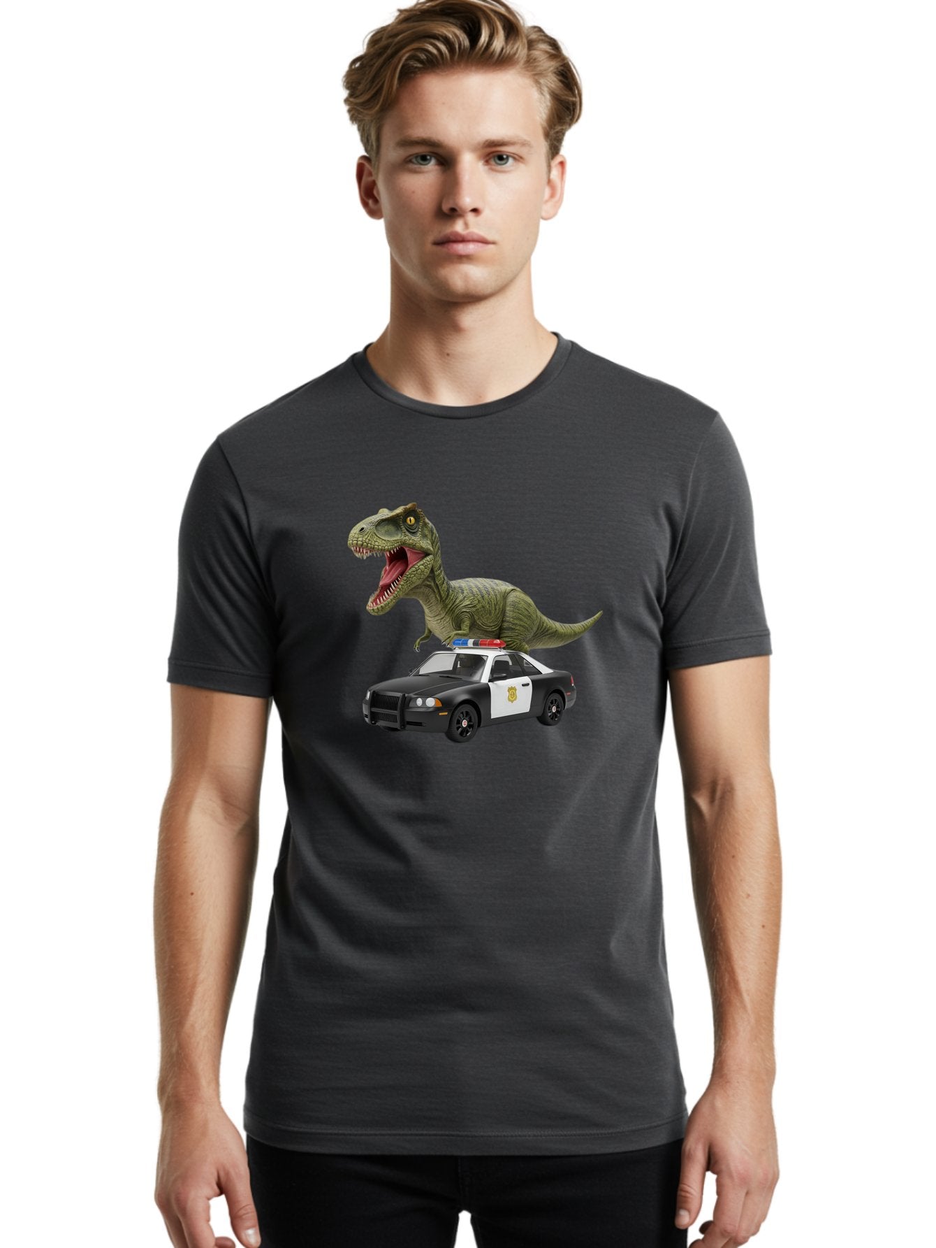 T-Rex-Police-Car Men'S Graphic Tee, 100% Cotton, Comfortable Casual Summer Wear, Machine Washable, Vintage Camera, Old Camera, Antique Camera, Black Camera, Classic Photography, Photography Equipment, Nostalgic Device, Film Camera, Camera Art Bai441 30