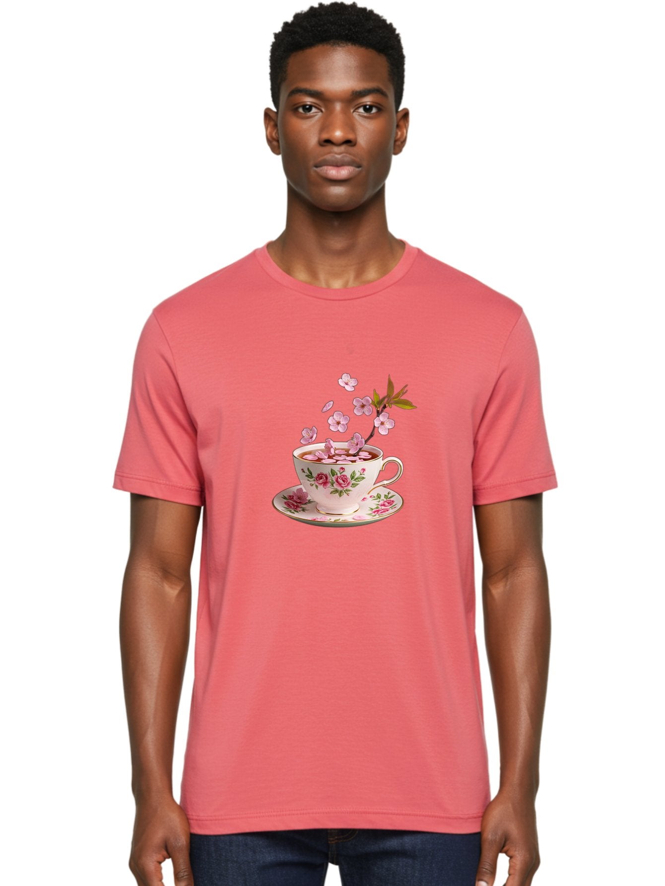 Tea-Cup-With-Cherry-Blossoms-1 Men'S Graphic Tee, 100% Cotton, Comfortable Casual Summer Wear, Machine Washable, Vintage Camera, Old Camera, Antique Camera, Black Camera, Classic Photography, Photography Equipment, Nostalgic Device, Bai446 29