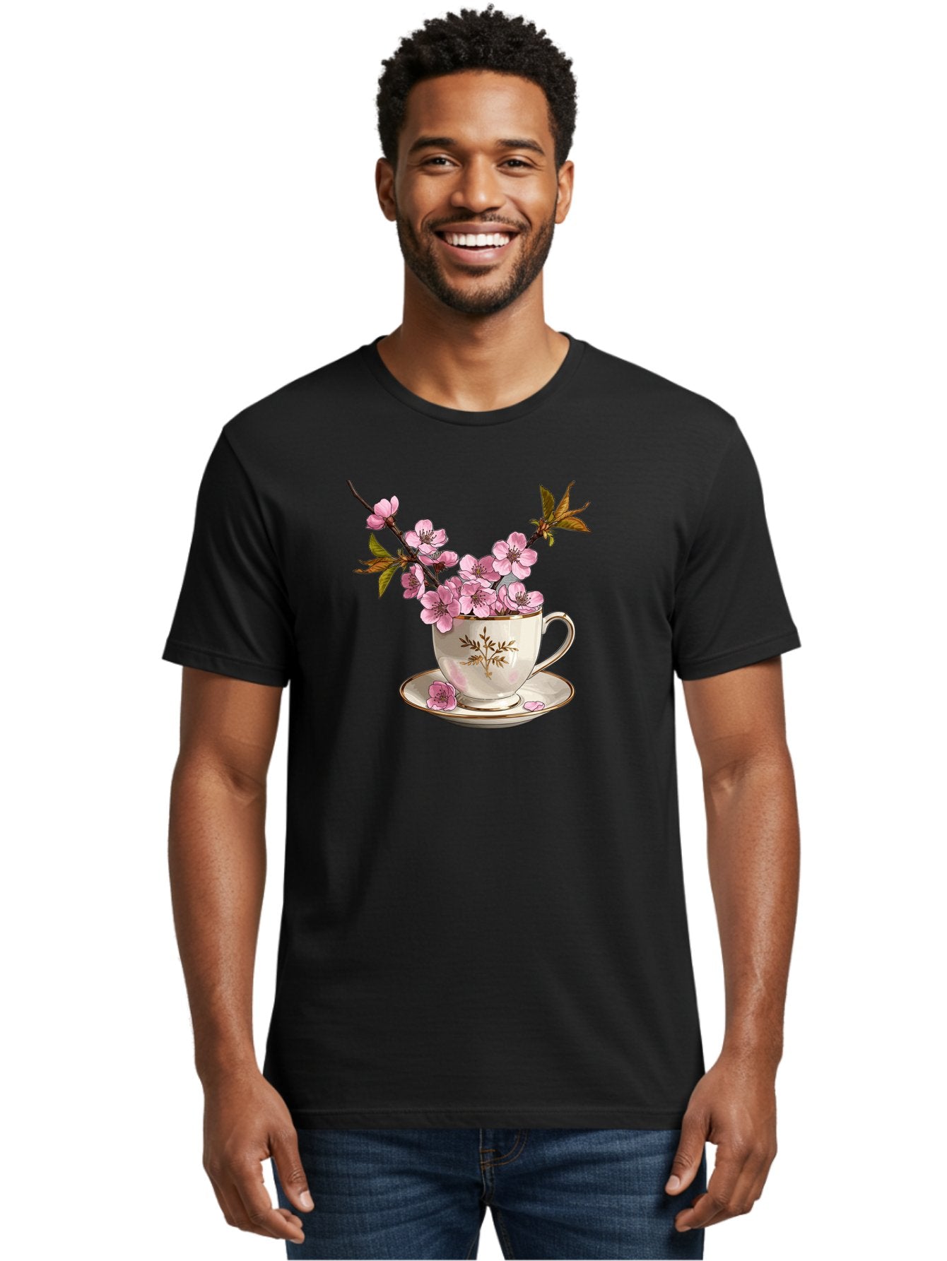 Tea-Cup-With-Cherry-Blossoms-2 Men'S Graphic Tee, 100% Cotton, Comfortable Casual Summer Wear, Machine Washable, Vintage Camera, Old Camera, Antique Camera, Black Camera, Classic Photography, Photography Equipment, Nostalgic Device, Bai447 22