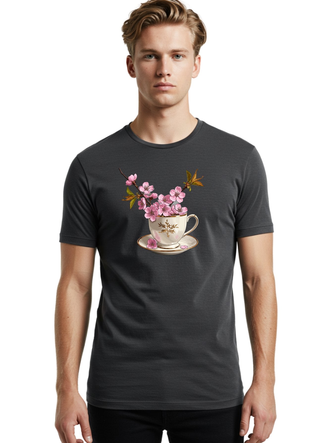 Tea-Cup-With-Cherry-Blossoms-2 Men'S Graphic Tee, 100% Cotton, Comfortable Casual Summer Wear, Machine Washable, Vintage Camera, Old Camera, Antique Camera, Black Camera, Classic Photography, Photography Equipment, Nostalgic Device, Bai447 19