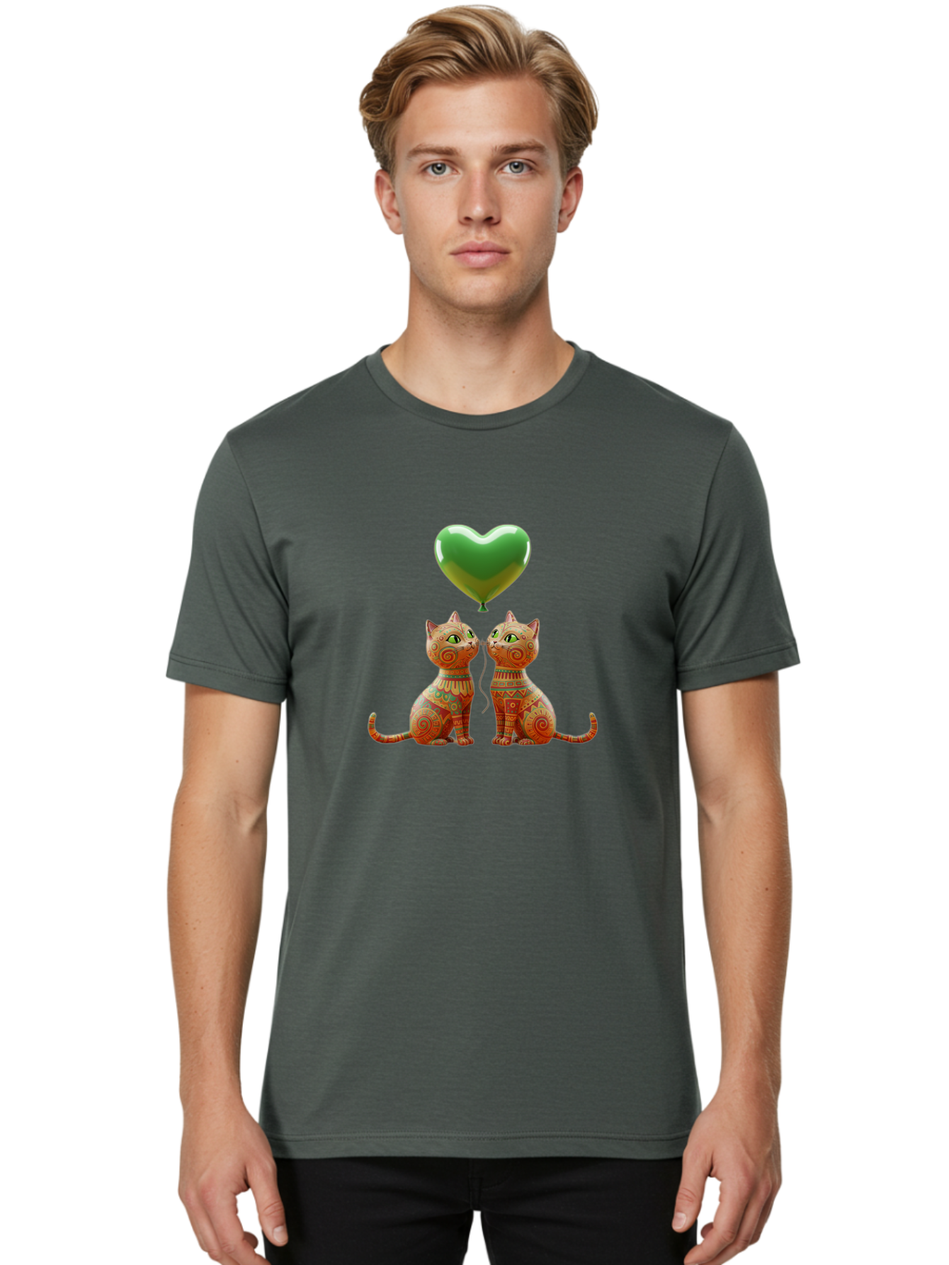 Two-Cats-With-Heart-Balloon-1 Men'S Graphic Tee, 100% Cotton, Comfortable Casual Summer Wear, Machine Washable, Vintage Camera, Old Camera, Antique Camera, Black Camera, Classic Photography, Photography Equipment, Nostalgic Device, Bai489 17