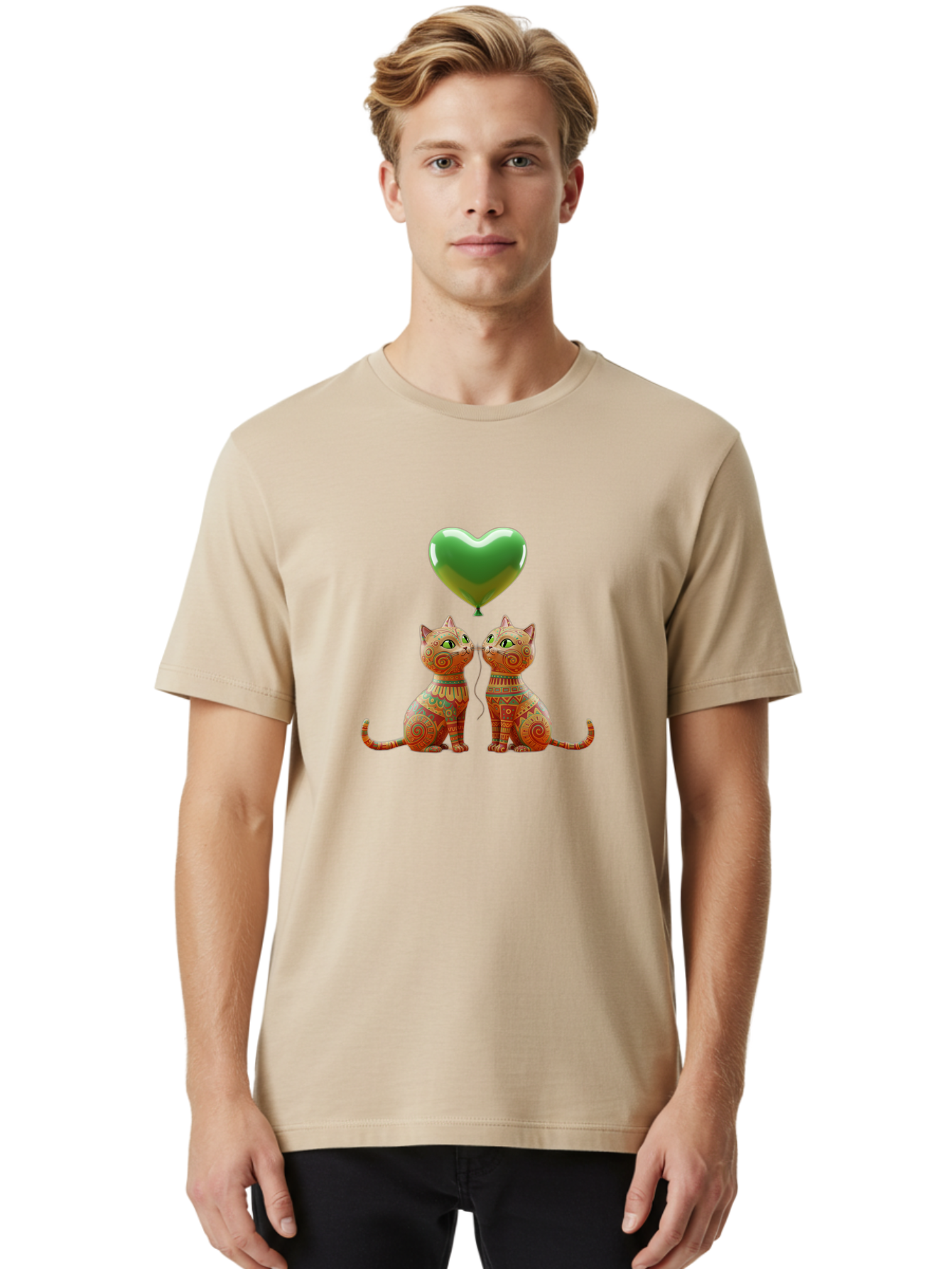 Two-Cats-With-Heart-Balloon-1 Men'S Graphic Tee, 100% Cotton, Comfortable Casual Summer Wear, Machine Washable, Vintage Camera, Old Camera, Antique Camera, Black Camera, Classic Photography, Photography Equipment, Nostalgic Device, Bai489 25