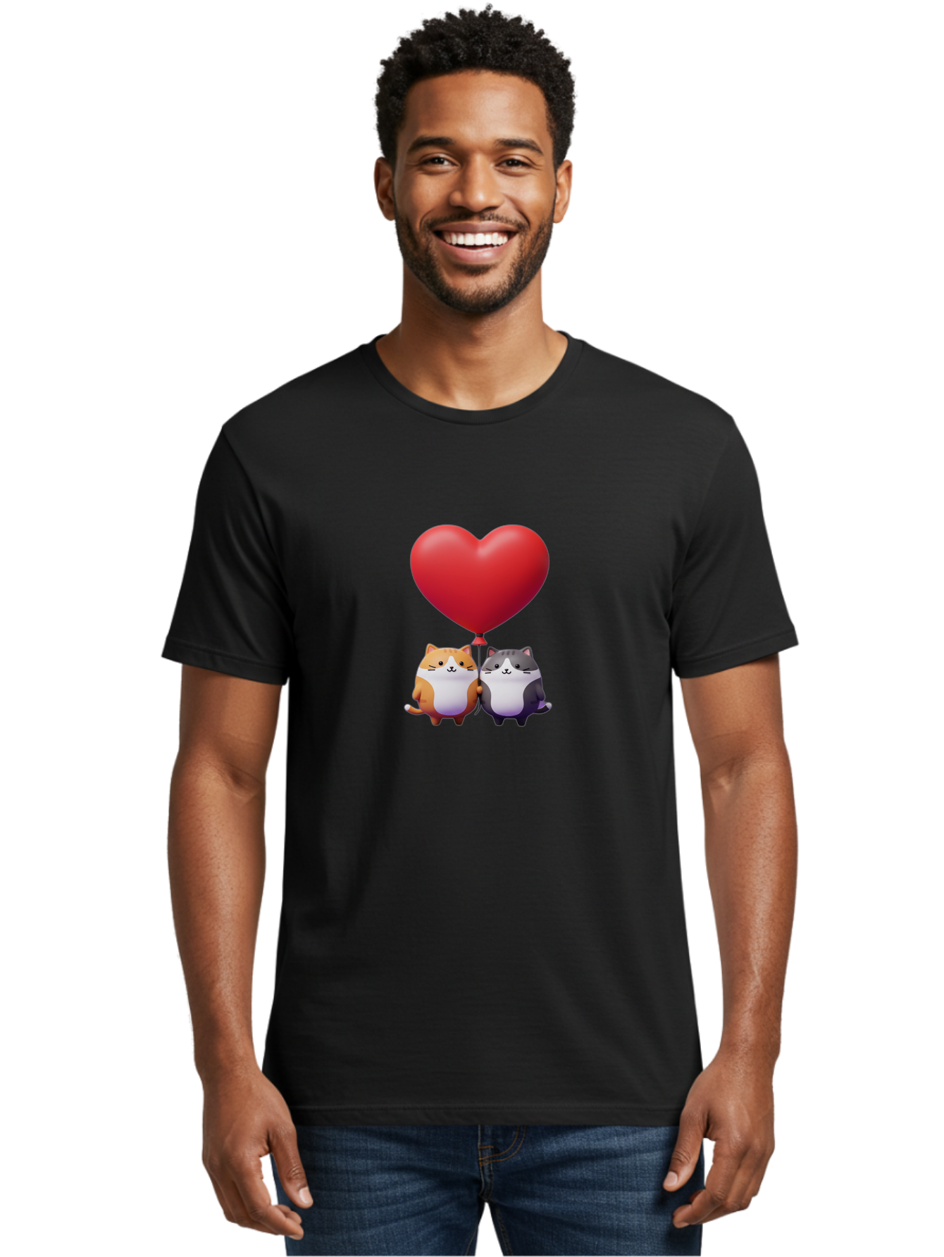 Two-Cats-With-Heart-Balloon Men'S Graphic Tee, 100% Cotton, Comfortable Casual Summer Wear, Machine Washable, Vintage Camera, Old Camera, Antique Camera, Black Camera, Classic Photography, Photography Equipment, Nostalgic Device, Film Camera, Bai490 23