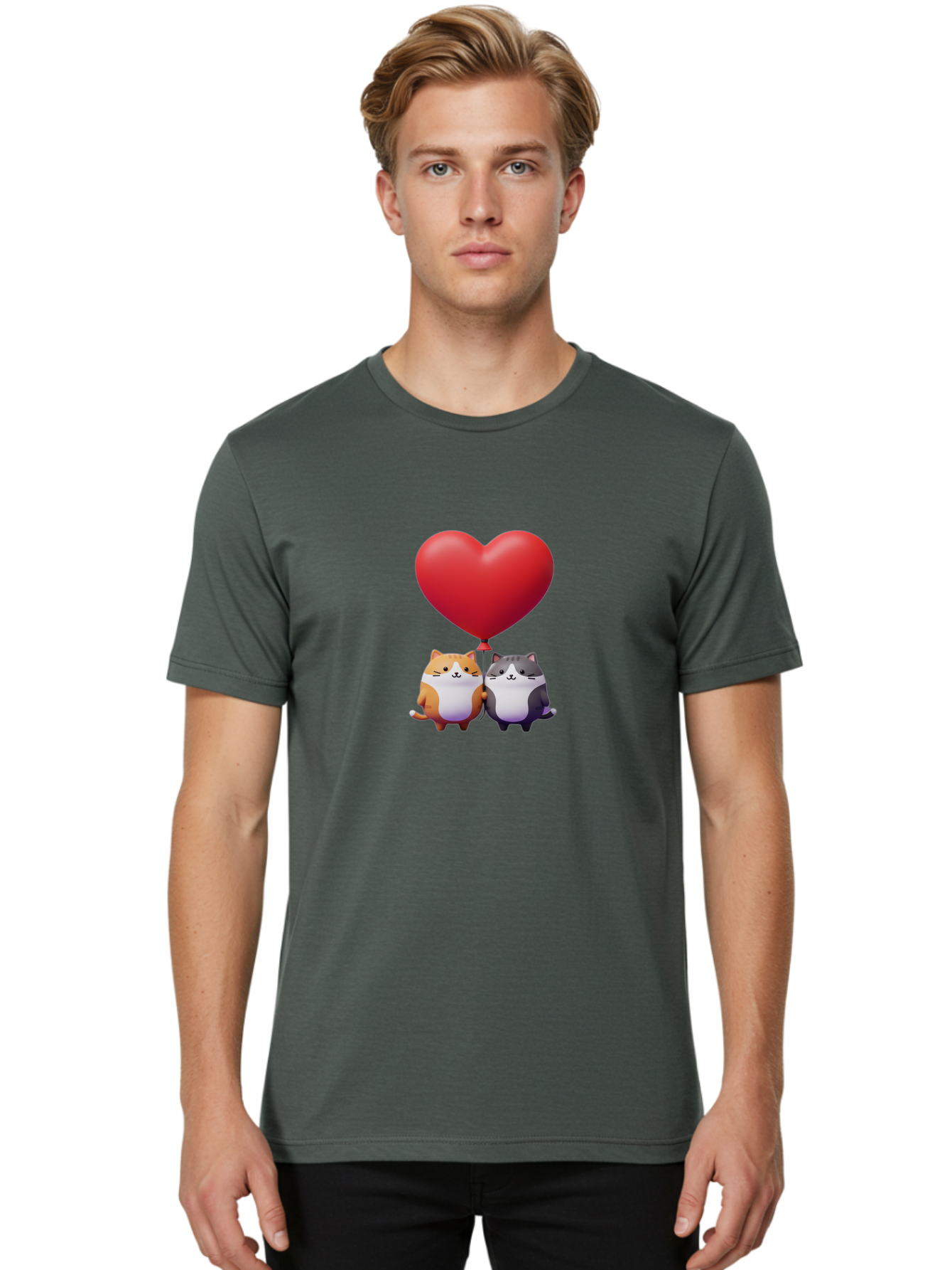Two-Cats-With-Heart-Balloon Men'S Graphic Tee, 100% Cotton, Comfortable Casual Summer Wear, Machine Washable, Vintage Camera, Old Camera, Antique Camera, Black Camera, Classic Photography, Photography Equipment, Nostalgic Device, Film Camera, Bai490 19