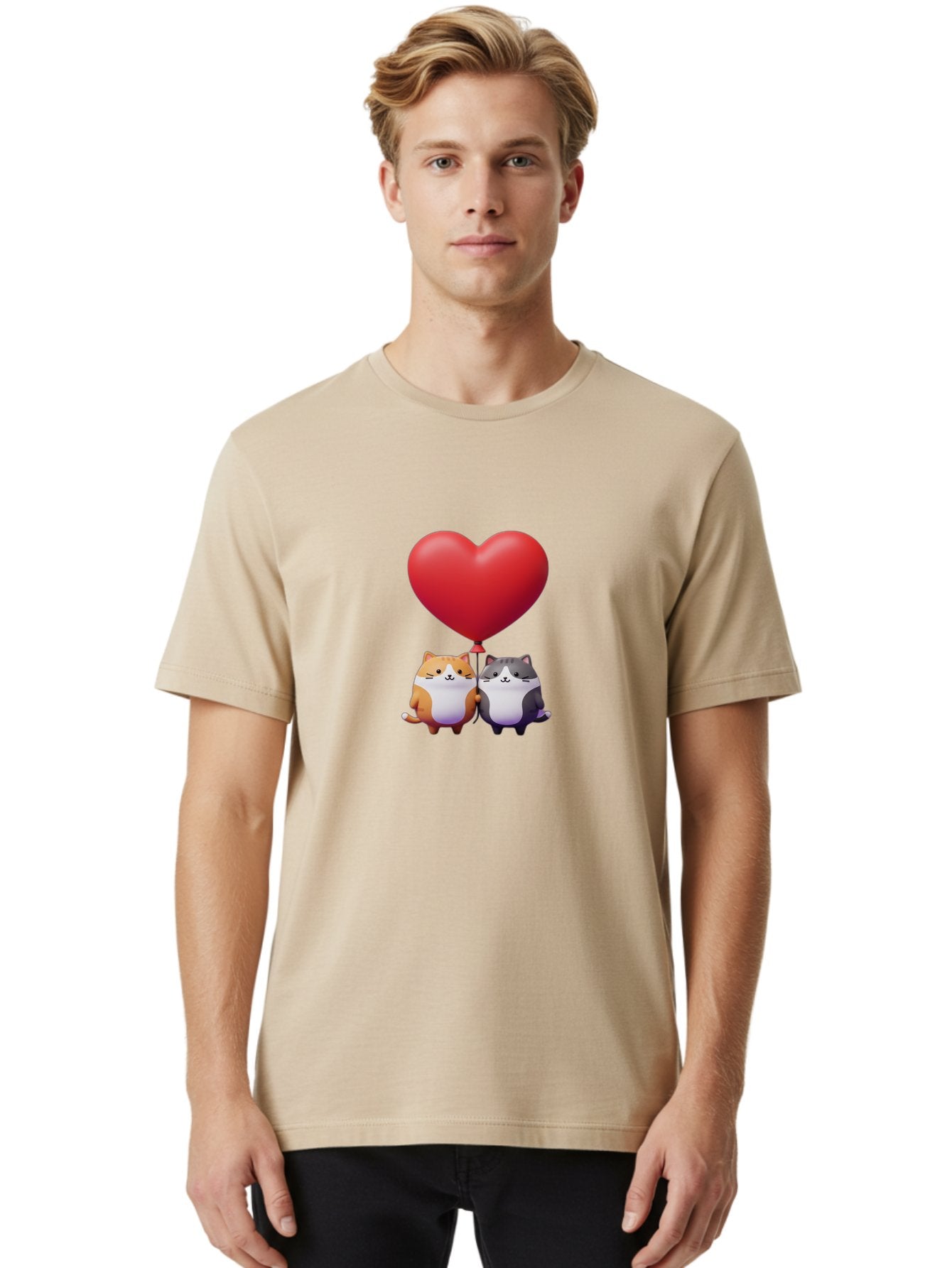 Two-Cats-With-Heart-Balloon Men'S Graphic Tee, 100% Cotton, Comfortable Casual Summer Wear, Machine Washable, Vintage Camera, Old Camera, Antique Camera, Black Camera, Classic Photography, Photography Equipment, Nostalgic Device, Film Camera, Bai490 25