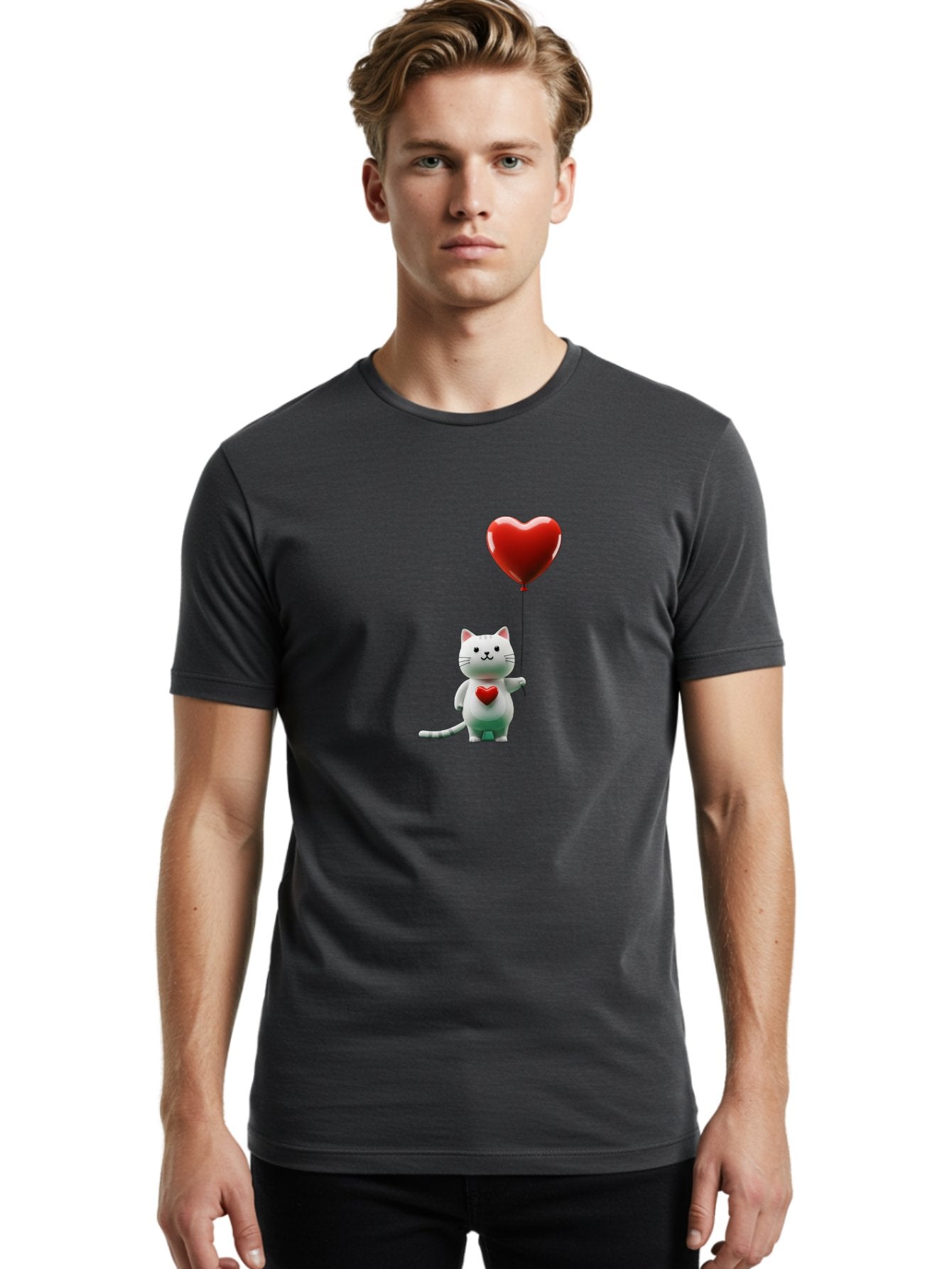 White-Cat-With-Heart-Balloon Men'S Graphic Tee, 100% Cotton, Comfortable Casual Summer Wear, Machine Washable, Vintage Camera, Old Camera, Antique Camera, Black Camera, Classic Photography, Photography Equipment, Nostalgic Device, Film Camera, Bai557 17
