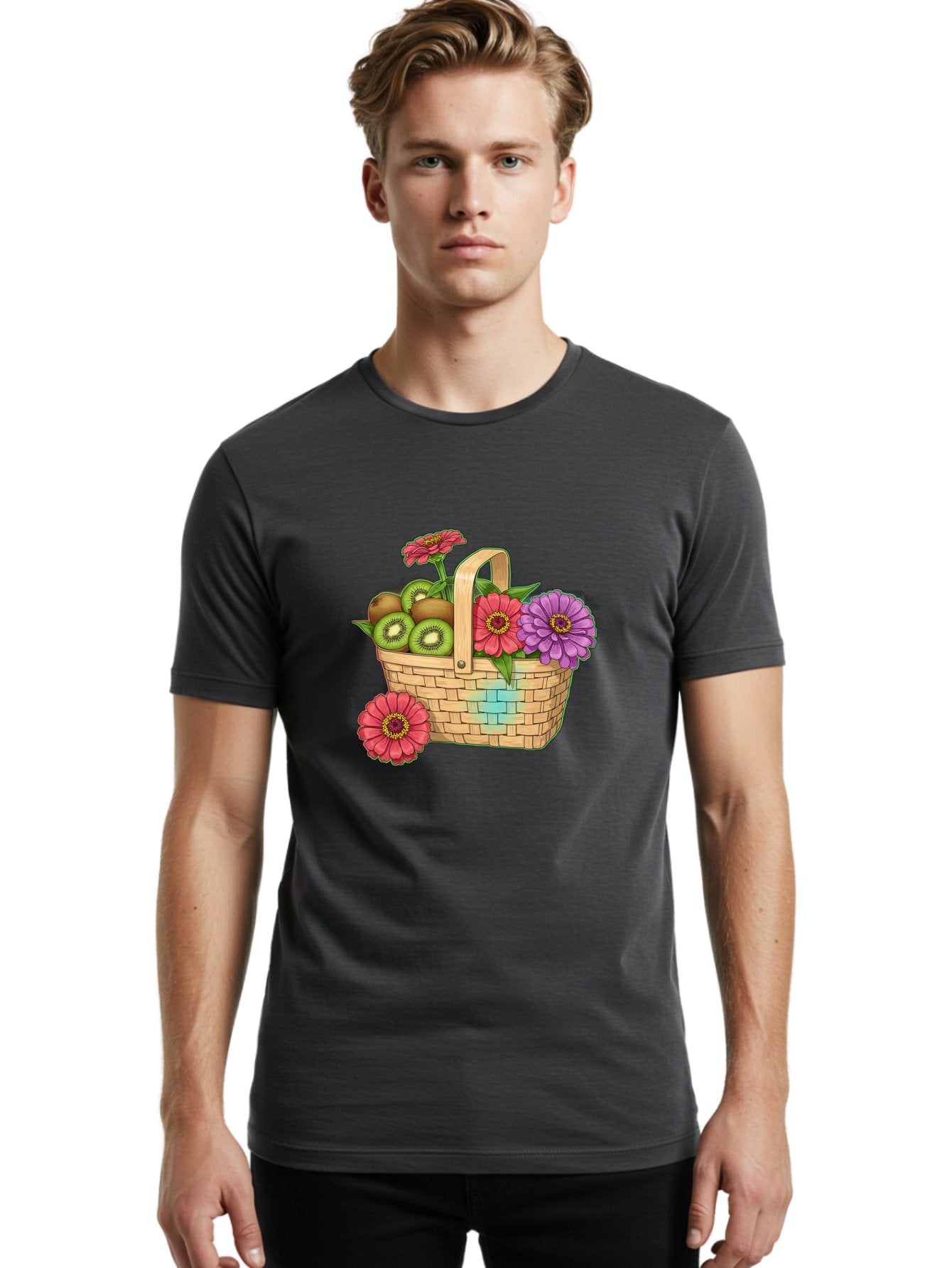 Basket-Of-Flowers-And-Kiwi-Fruits Men'S Graphic Tee, 100% Cotton, Comfortable Casual Summer Wear, Machine Washable, Vintage Camera, Old Camera, Antique Camera, Black Camera, Classic Photography, Photography Equipment, Nostalgic Device, Bai587 16