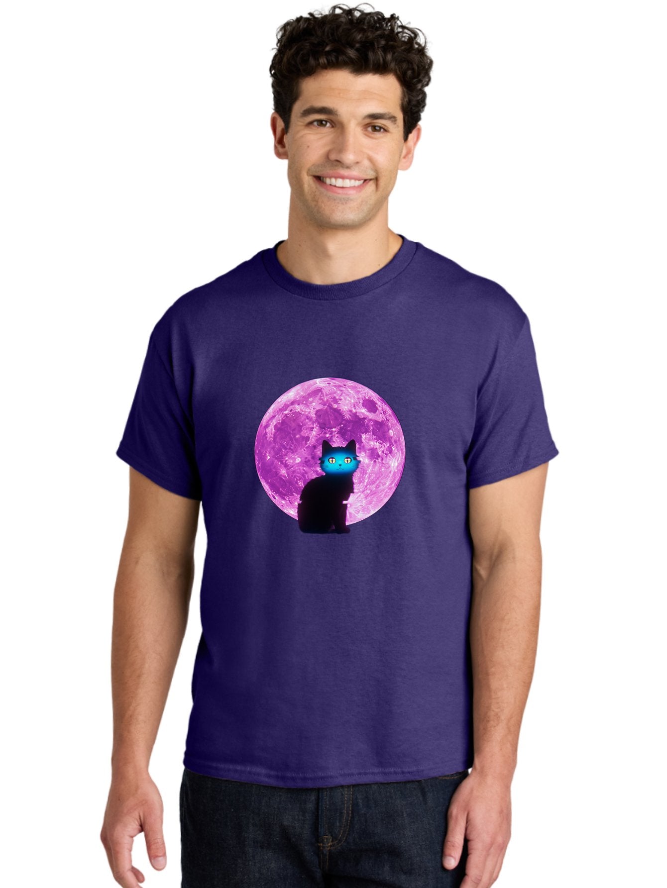 Black-Cat-Purple-Moon Men'S Graphic Tee, 100% Cotton, Comfortable Casual Summer Wear, Machine Washable, Vintage Camera, Old Camera, Antique Camera, Black Camera, Classic Photography, Photography Equipment, Nostalgic Device, Film Camera, Bai594 23
