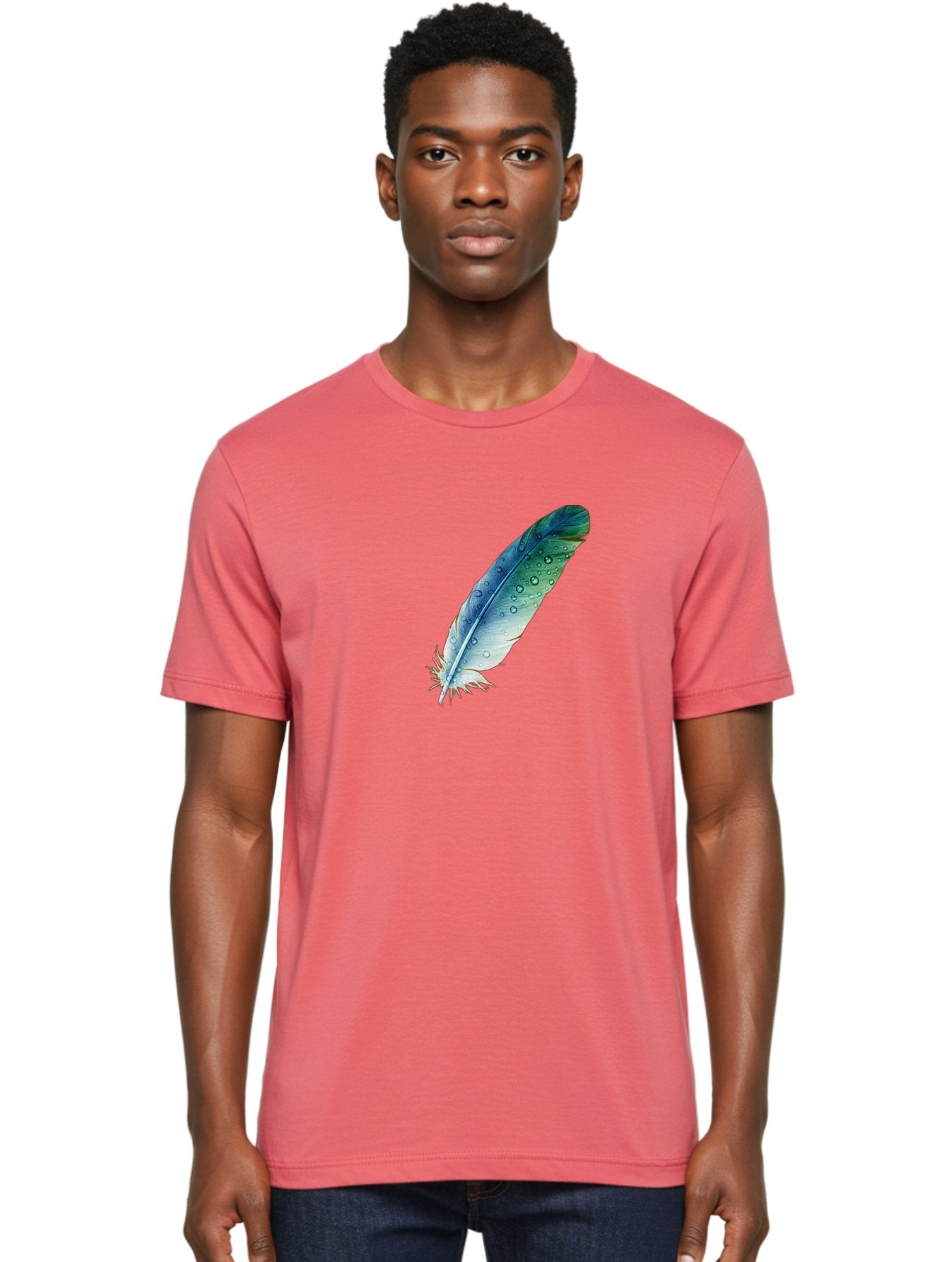 Blue-Feather-With-Water-Droplets Men'S Graphic Tee, 100% Cotton, Comfortable Casual Summer Wear, Machine Washable, Vintage Camera, Old Camera, Antique Camera, Black Camera, Classic Photography, Photography Equipment, Nostalgic Device, Bai598 22