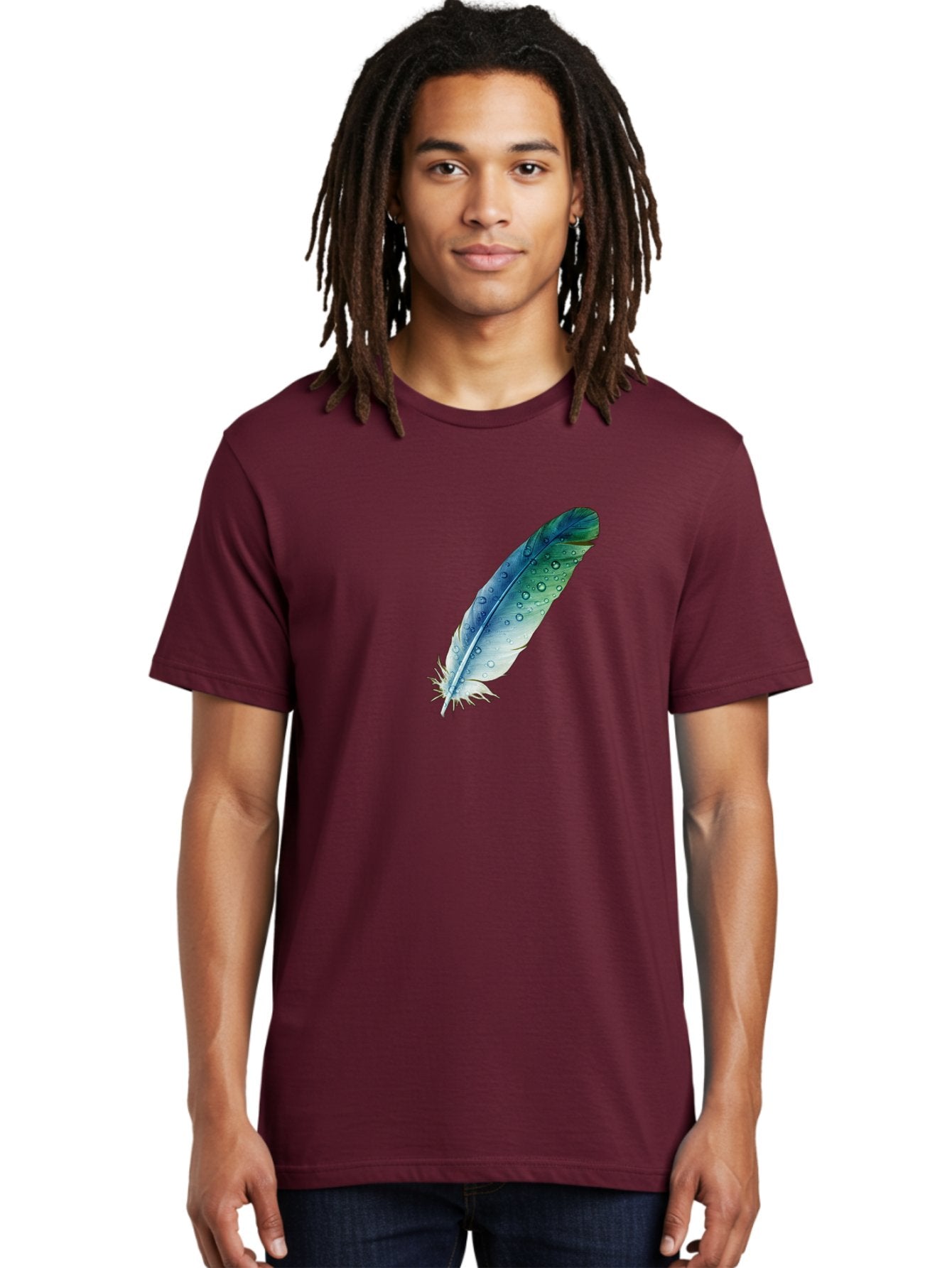 Blue-Feather-With-Water-Droplets Men'S Graphic Tee, 100% Cotton, Comfortable Casual Summer Wear, Machine Washable, Vintage Camera, Old Camera, Antique Camera, Black Camera, Classic Photography, Photography Equipment, Nostalgic Device, Bai598 19