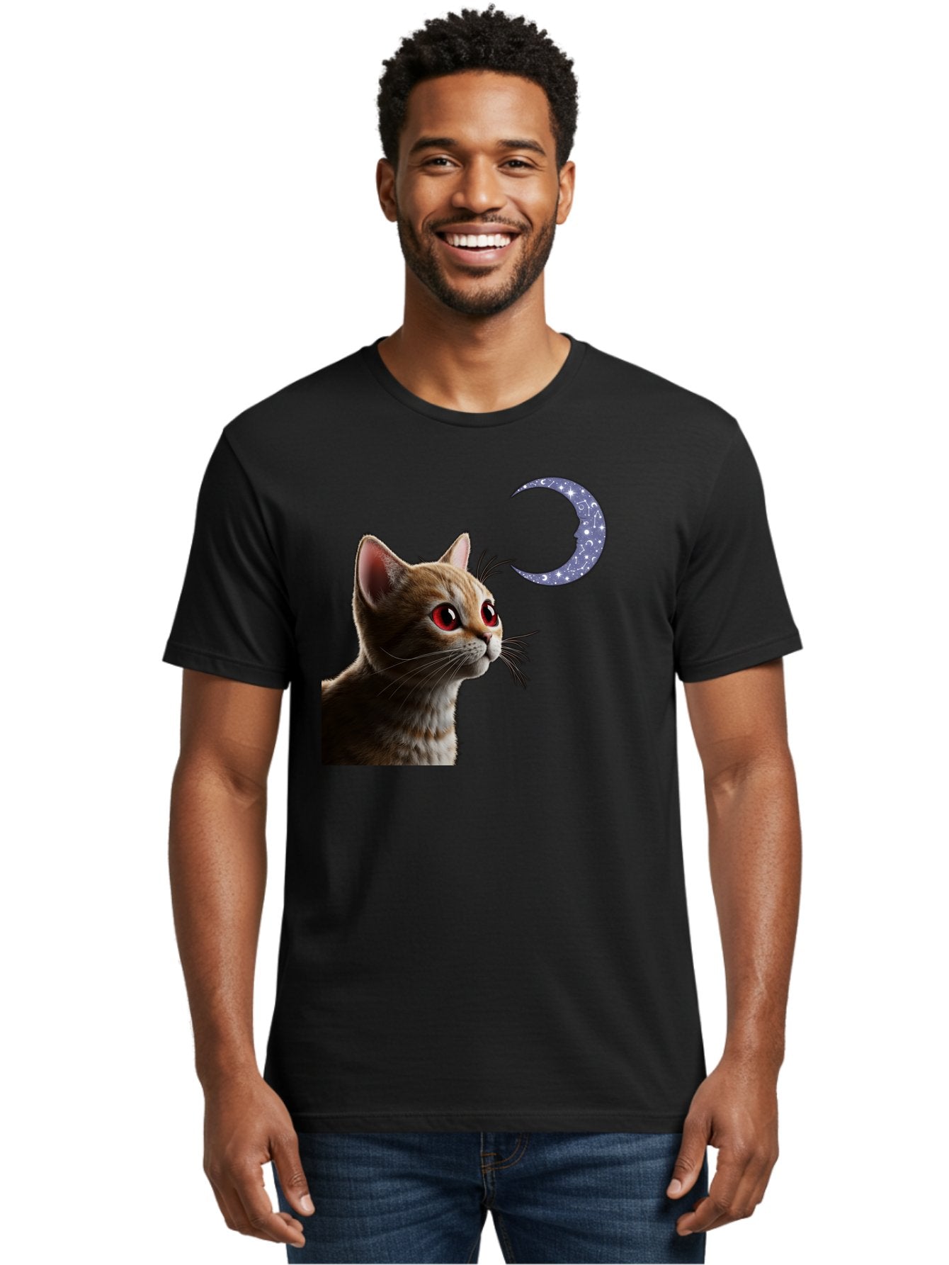 Cat-And-Crescent-Moon-2 Men'S Graphic Tee, 100% Cotton, Comfortable Casual Summer Wear, Machine Washable, Vintage Camera, Old Camera, Antique Camera, Black Camera, Classic Photography, Photography Equipment, Nostalgic Device, Film Camera, Bai620 25