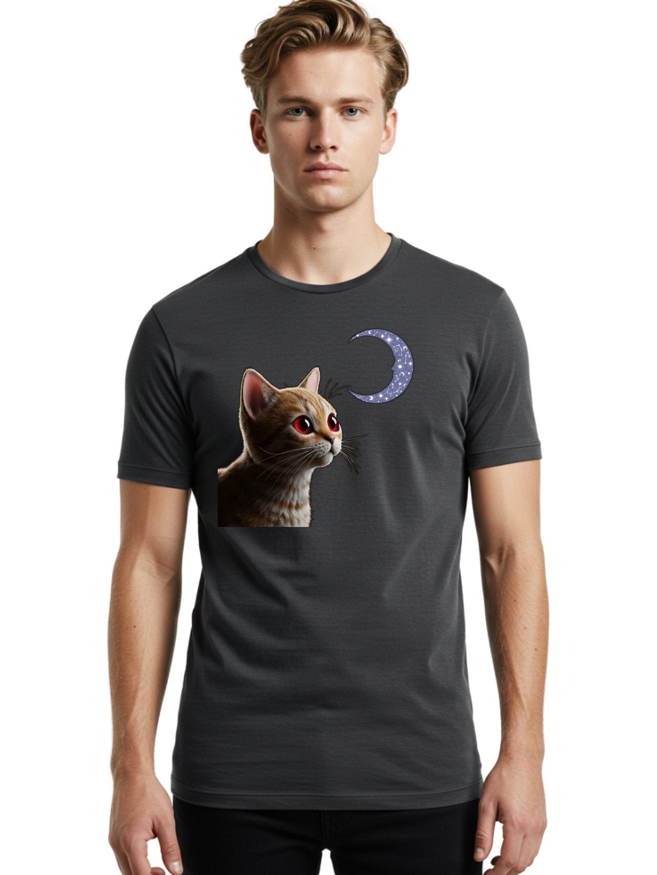 Cat-And-Crescent-Moon-2 Men'S Graphic Tee, 100% Cotton, Comfortable Casual Summer Wear, Machine Washable, Vintage Camera, Old Camera, Antique Camera, Black Camera, Classic Photography, Photography Equipment, Nostalgic Device, Film Camera, Bai620 26