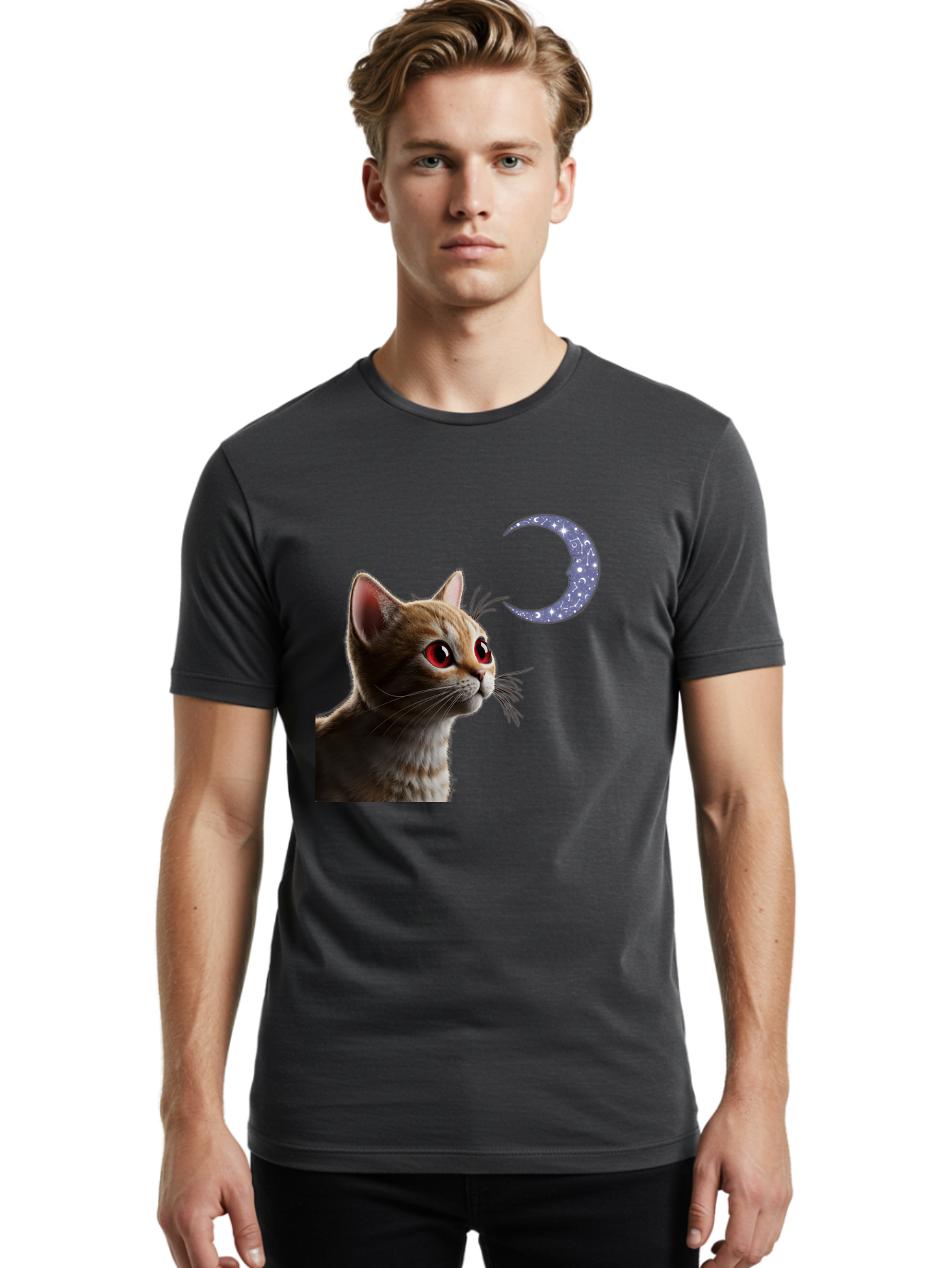 Cat-And-Crescent-Moon-2 Men'S Graphic Tee, 100% Cotton, Comfortable Casual Summer Wear, Machine Washable, Vintage Camera, Old Camera, Antique Camera, Black Camera, Classic Photography, Photography Equipment, Nostalgic Device, Film Camera, Bai620 20