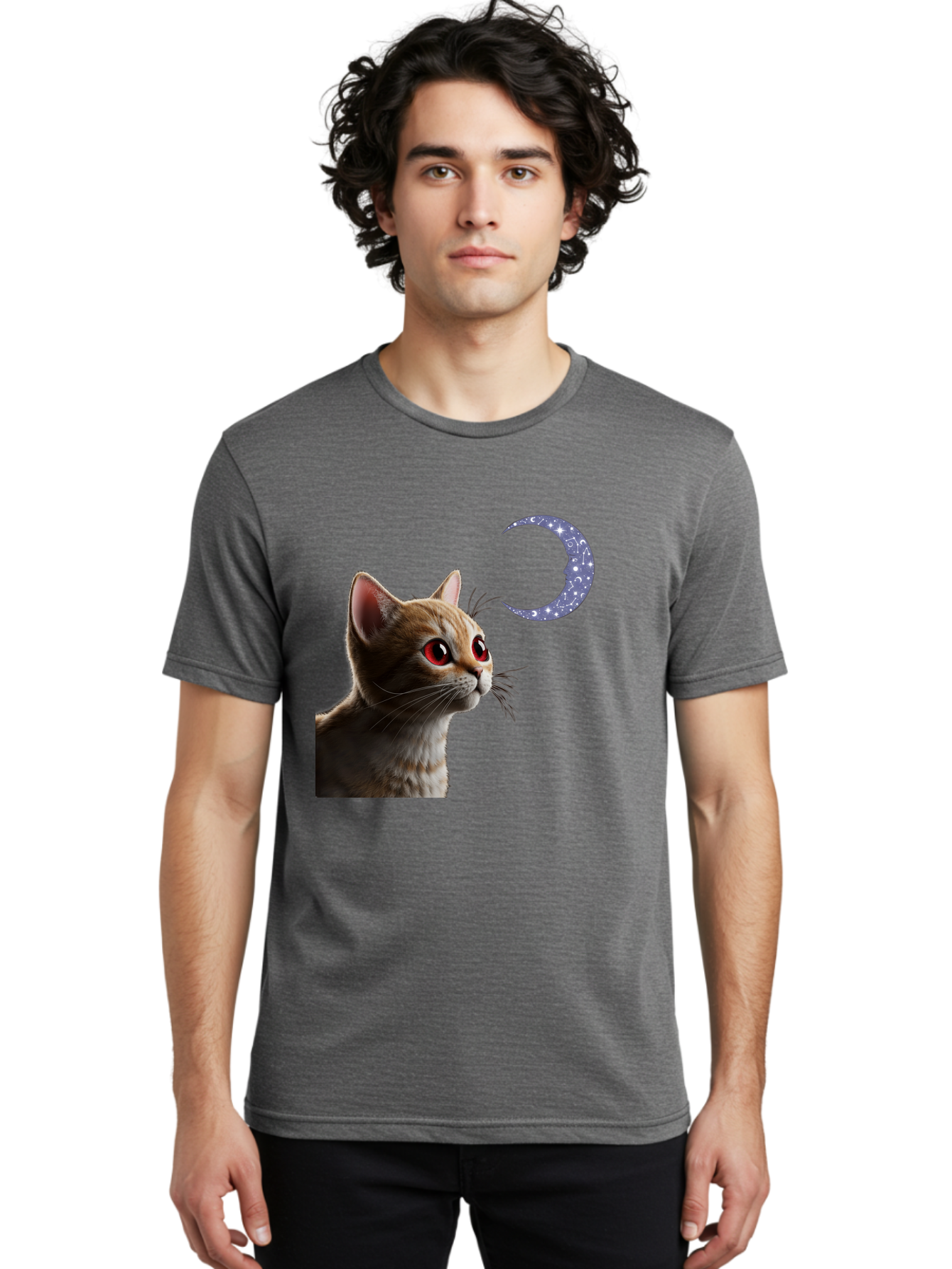 Cat-And-Crescent-Moon-2 Men'S Graphic Tee, 100% Cotton, Comfortable Casual Summer Wear, Machine Washable, Vintage Camera, Old Camera, Antique Camera, Black Camera, Classic Photography, Photography Equipment, Nostalgic Device, Film Camera, Bai620 25