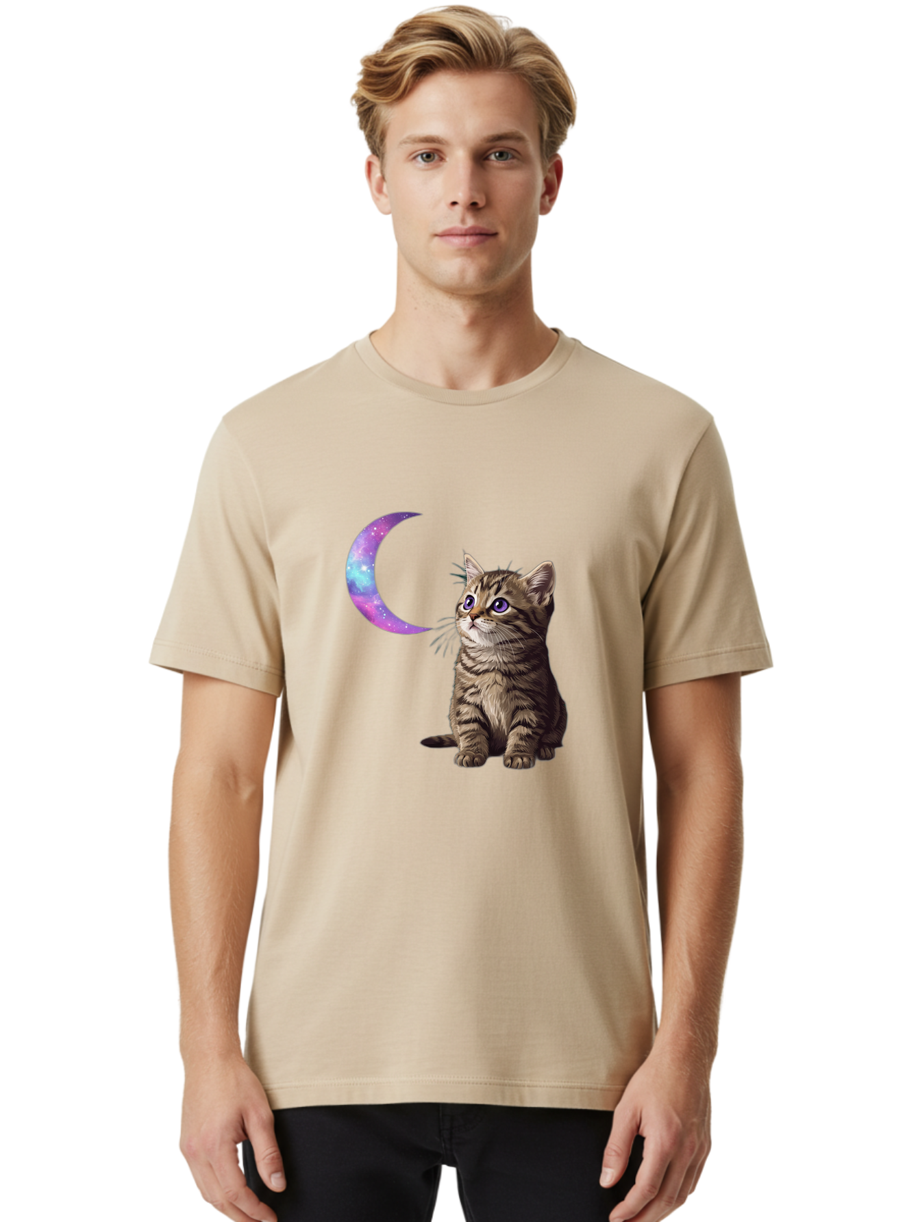 Cat-And-Crescent-Moon-3 Men'S Graphic Tee, 100% Cotton, Comfortable Casual Summer Wear, Machine Washable, Vintage Camera, Old Camera, Antique Camera, Black Camera, Classic Photography, Photography Equipment, Nostalgic Device, Film Camera, Bai621 21