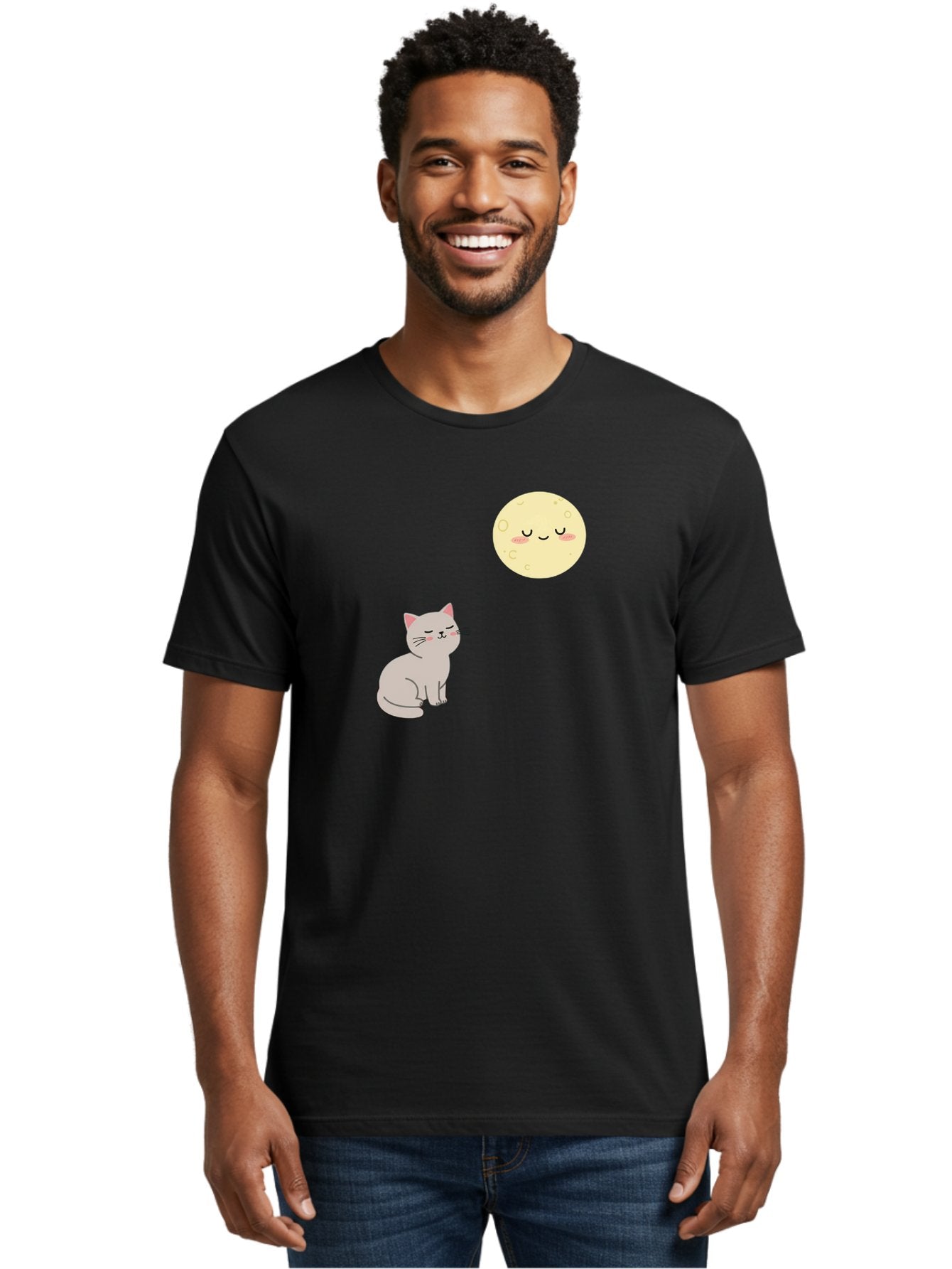 Cat-And-Moon-1 Men'S Graphic Tee, 100% Cotton, Comfortable Casual Summer Wear, Machine Washable, Vintage Camera, Old Camera, Antique Camera, Black Camera, Classic Photography, Photography Equipment, Nostalgic Device, Film Camera, Camera Art Bai623 24