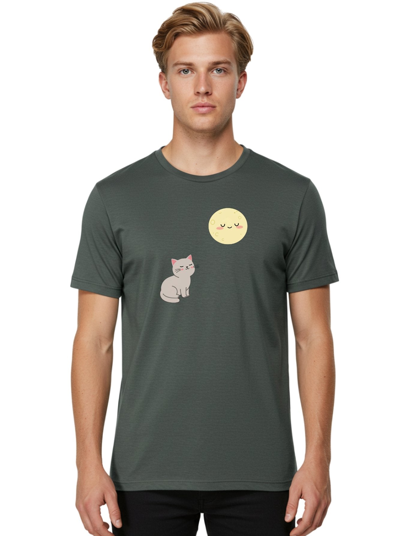 Cat-And-Moon-1 Men'S Graphic Tee, 100% Cotton, Comfortable Casual Summer Wear, Machine Washable, Vintage Camera, Old Camera, Antique Camera, Black Camera, Classic Photography, Photography Equipment, Nostalgic Device, Film Camera, Camera Art Bai623 17