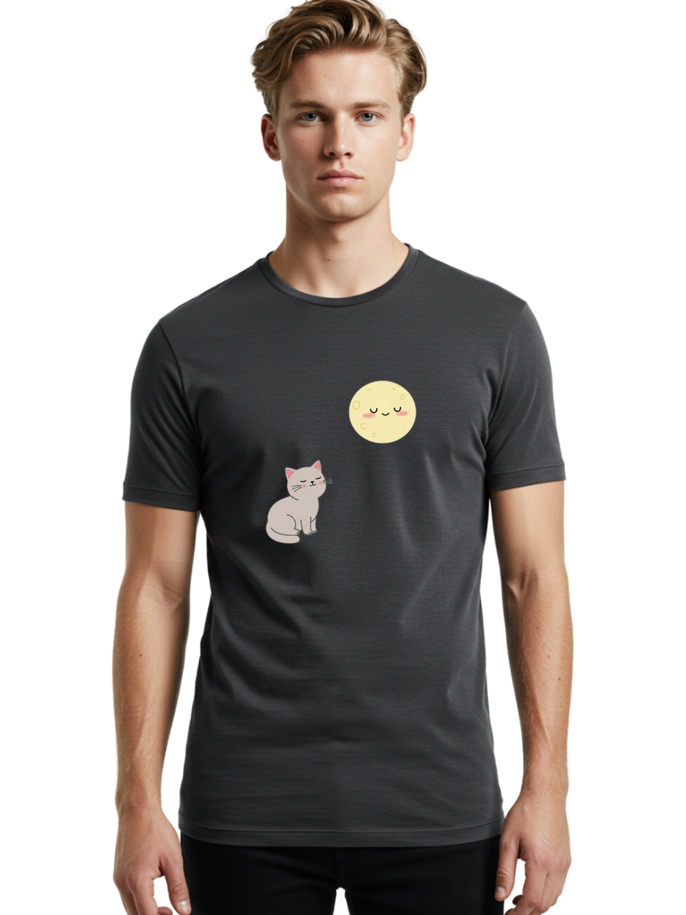 Cat-And-Moon-1 Men'S Graphic Tee, 100% Cotton, Comfortable Casual Summer Wear, Machine Washable, Vintage Camera, Old Camera, Antique Camera, Black Camera, Classic Photography, Photography Equipment, Nostalgic Device, Film Camera, Camera Art Bai623 26
