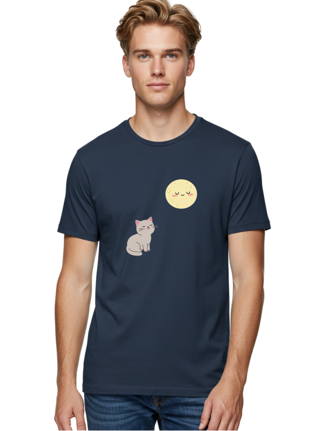 Cat-And-Moon-1 Men'S Graphic Tee, 100% Cotton, Comfortable Casual Summer Wear, Machine Washable, Vintage Camera, Old Camera, Antique Camera, Black Camera, Classic Photography, Photography Equipment, Nostalgic Device, Film Camera, Camera Art Bai623 23