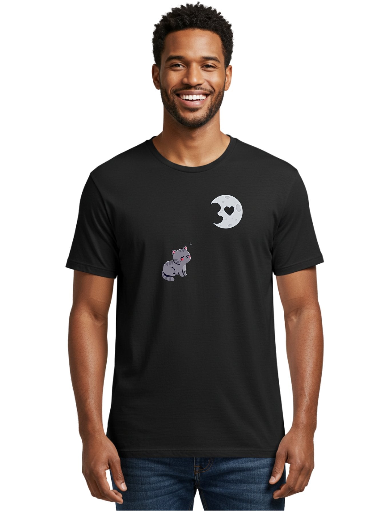 Cat-Gazing-At-Heart-Moon Men'S Graphic Tee, 100% Cotton, Comfortable Casual Summer Wear, Machine Washable, Vintage Camera, Old Camera, Antique Camera, Black Camera, Classic Photography, Photography Equipment, Nostalgic Device, Film Camera, Bai629 29