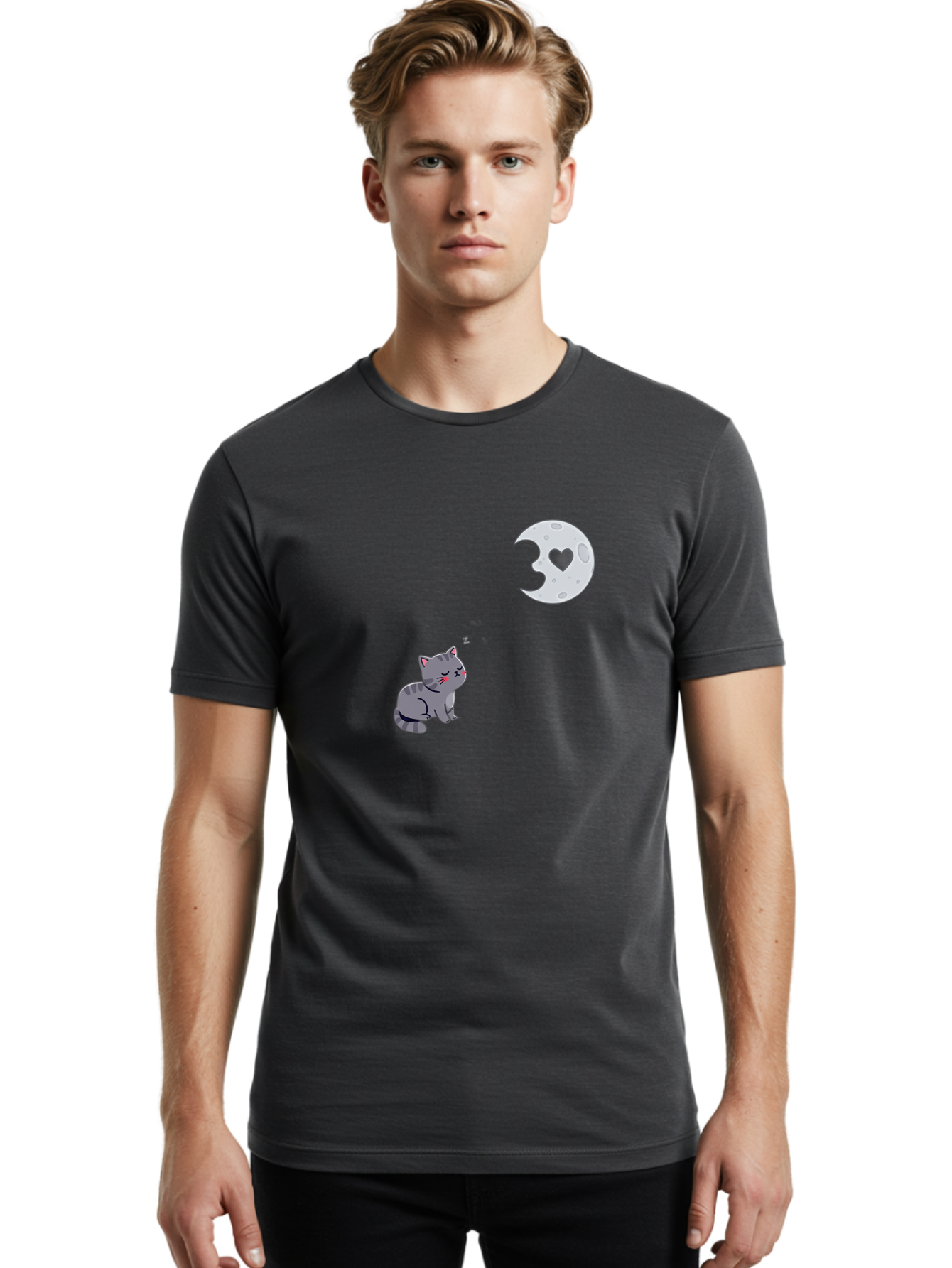 Cat-Gazing-At-Heart-Moon Men'S Graphic Tee, 100% Cotton, Comfortable Casual Summer Wear, Machine Washable, Vintage Camera, Old Camera, Antique Camera, Black Camera, Classic Photography, Photography Equipment, Nostalgic Device, Film Camera, Bai629 16