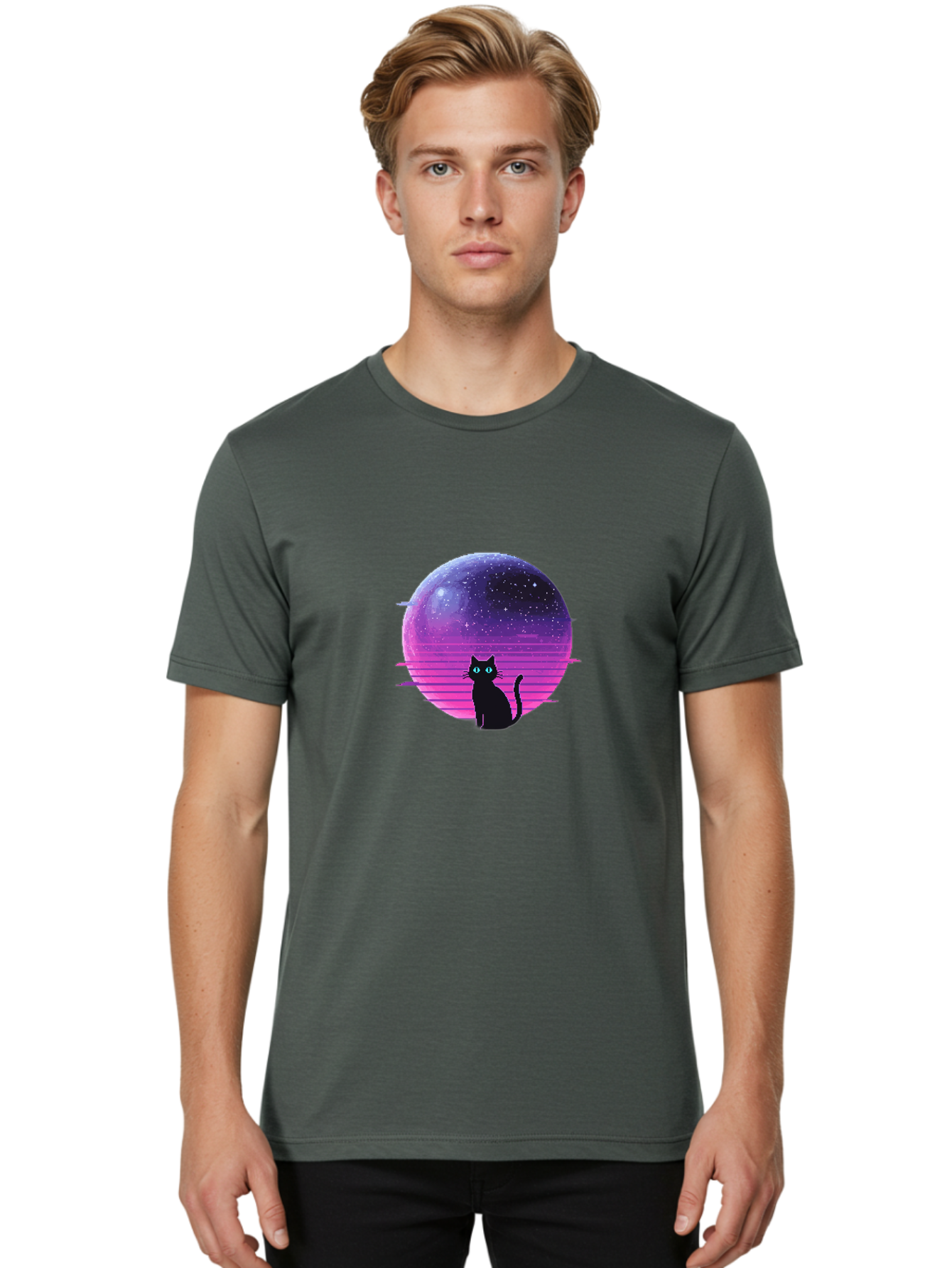 Cat-In-Retro-Sunset Men'S Graphic Tee, 100% Cotton, Comfortable Casual Summer Wear, Machine Washable, Vintage Camera, Old Camera, Antique Camera, Black Camera, Classic Photography, Photography Equipment, Nostalgic Device, Film Camera, Bai631 30