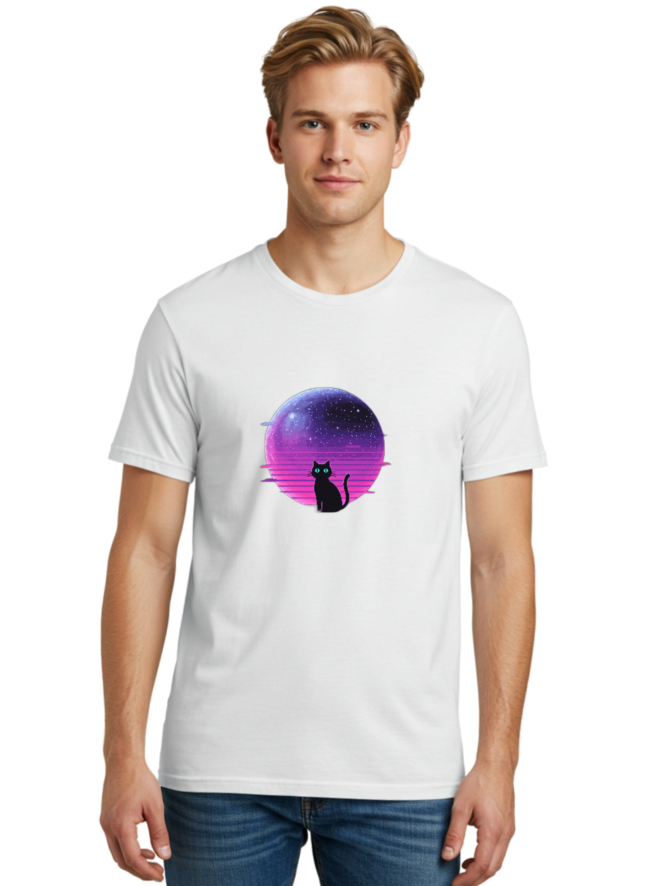 Cat-In-Retro-Sunset Men'S Graphic Tee, 100% Cotton, Comfortable Casual Summer Wear, Machine Washable, Vintage Camera, Old Camera, Antique Camera, Black Camera, Classic Photography, Photography Equipment, Nostalgic Device, Film Camera, Bai631 24