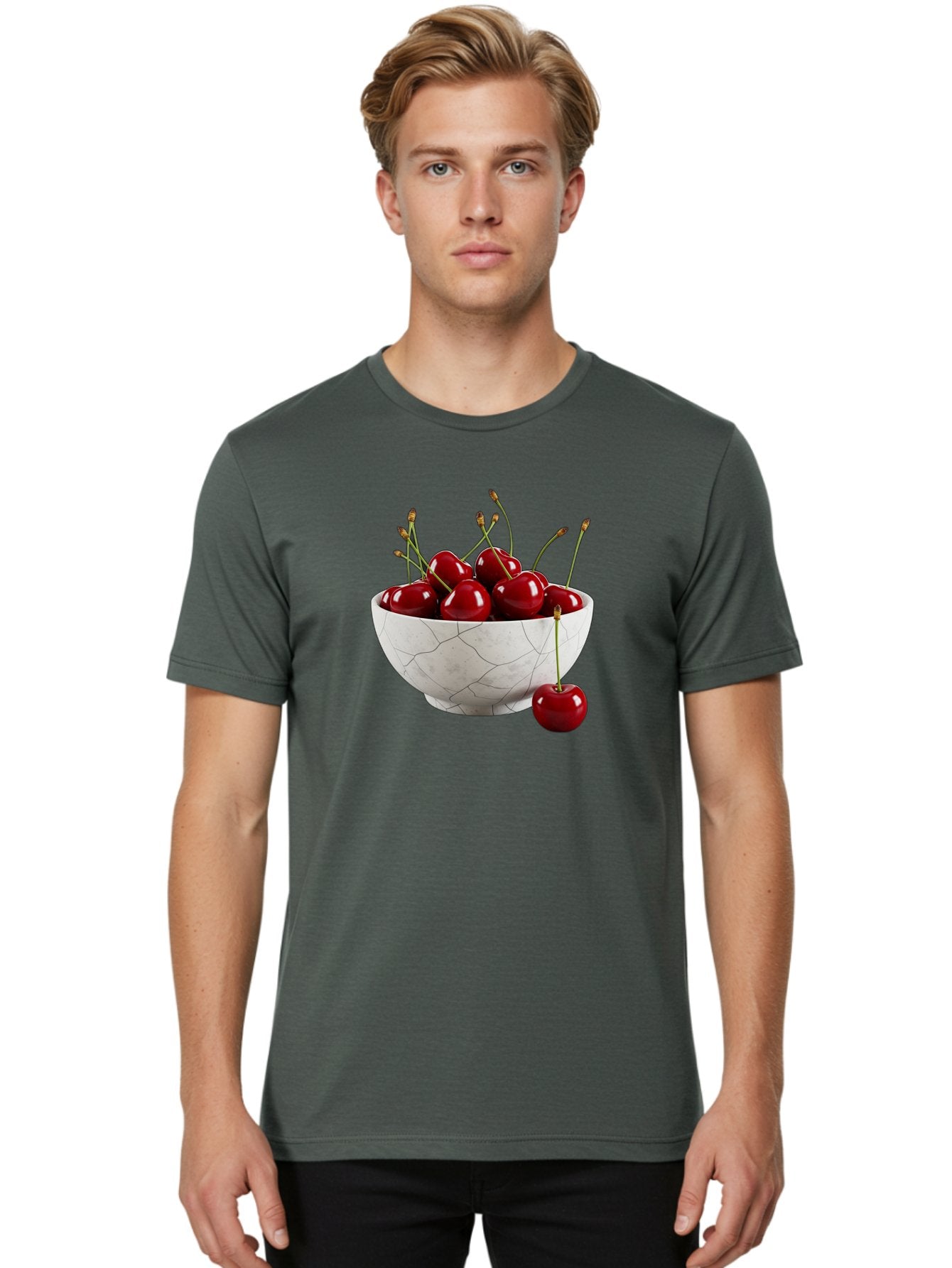 Cherries-In-Cracked-White-Bowl Men'S Graphic Tee, 100% Cotton, Comfortable Casual Summer Wear, Machine Washable, Vintage Camera, Old Camera, Antique Camera, Black Camera, Classic Photography, Photography Equipment, Nostalgic Device, Bai704 28