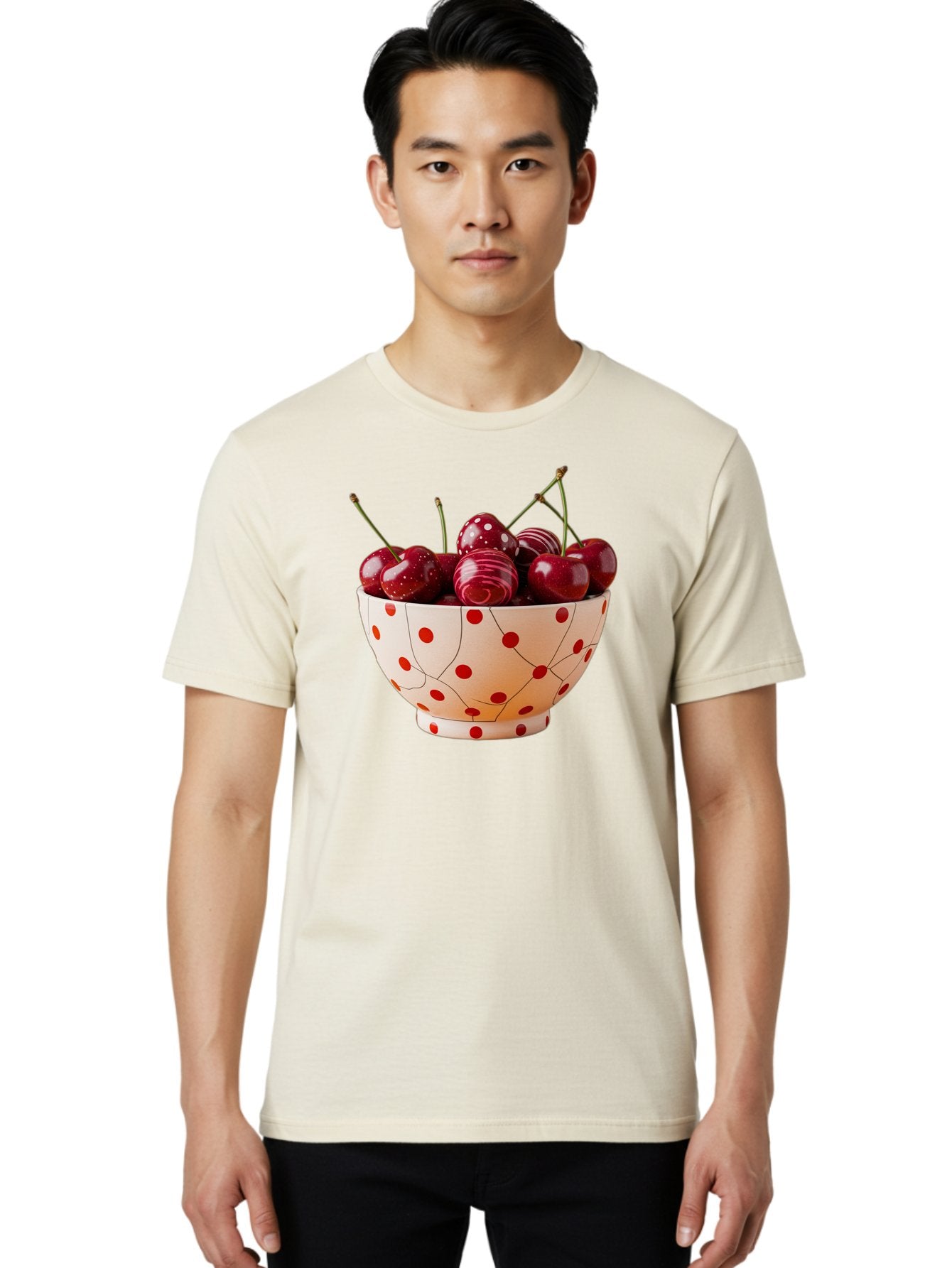 Cherries-In-White-Bowl-With-Red-Polka-Dots Men'S Graphic Tee, 100% Cotton, Comfortable Casual Summer Wear, Machine Washable, Vintage Camera, Old Camera, Antique Camera, Black Camera, Classic Photography, Photography Equipment, Bai711 23
