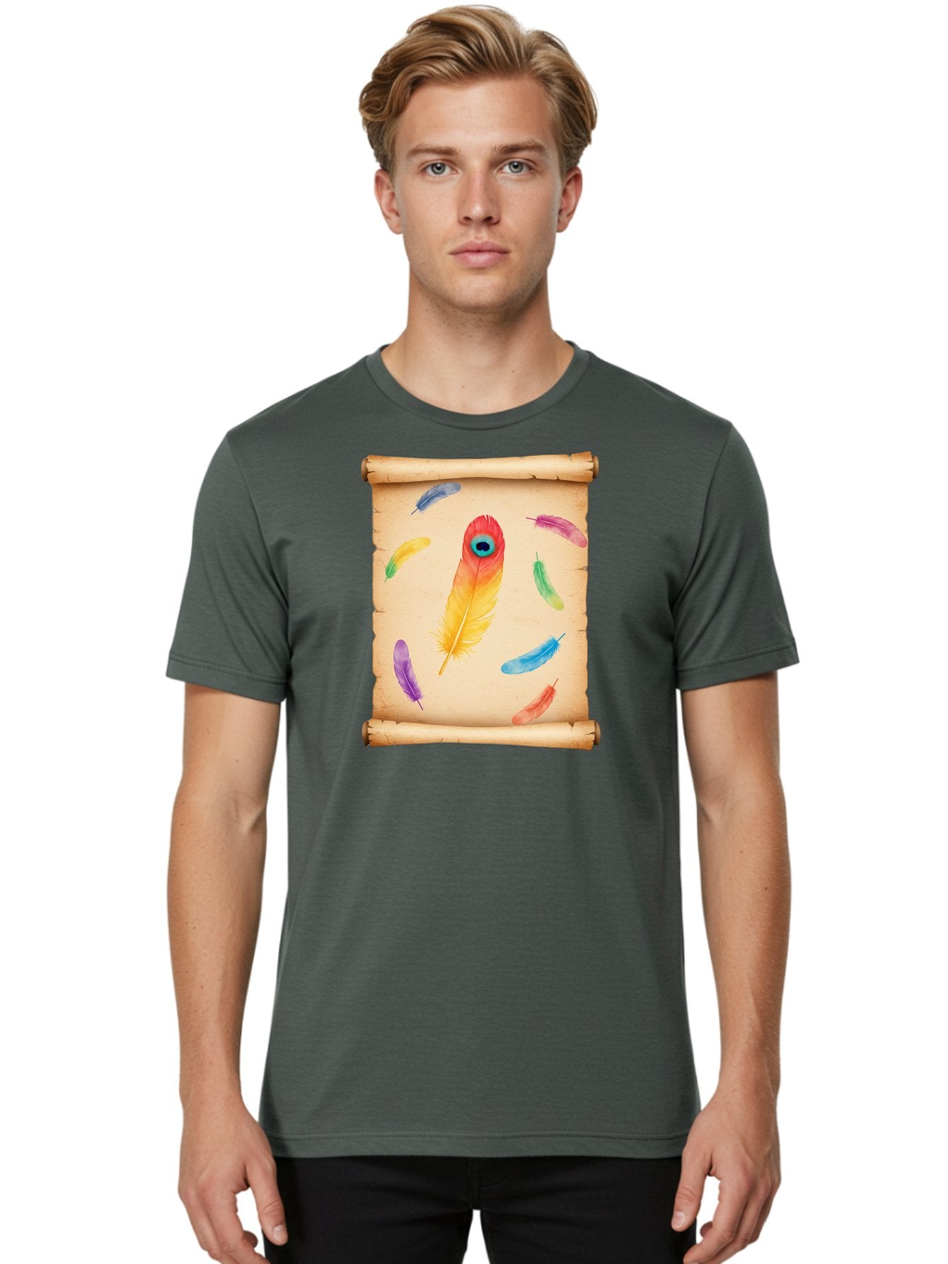 Feathers-On-Parchment Men'S Graphic Tee, 100% Cotton, Comfortable Casual Summer Wear, Machine Washable, Vintage Camera, Old Camera, Antique Camera, Black Camera, Classic Photography, Photography Equipment, Nostalgic Device, Film Camera, Bai830 24