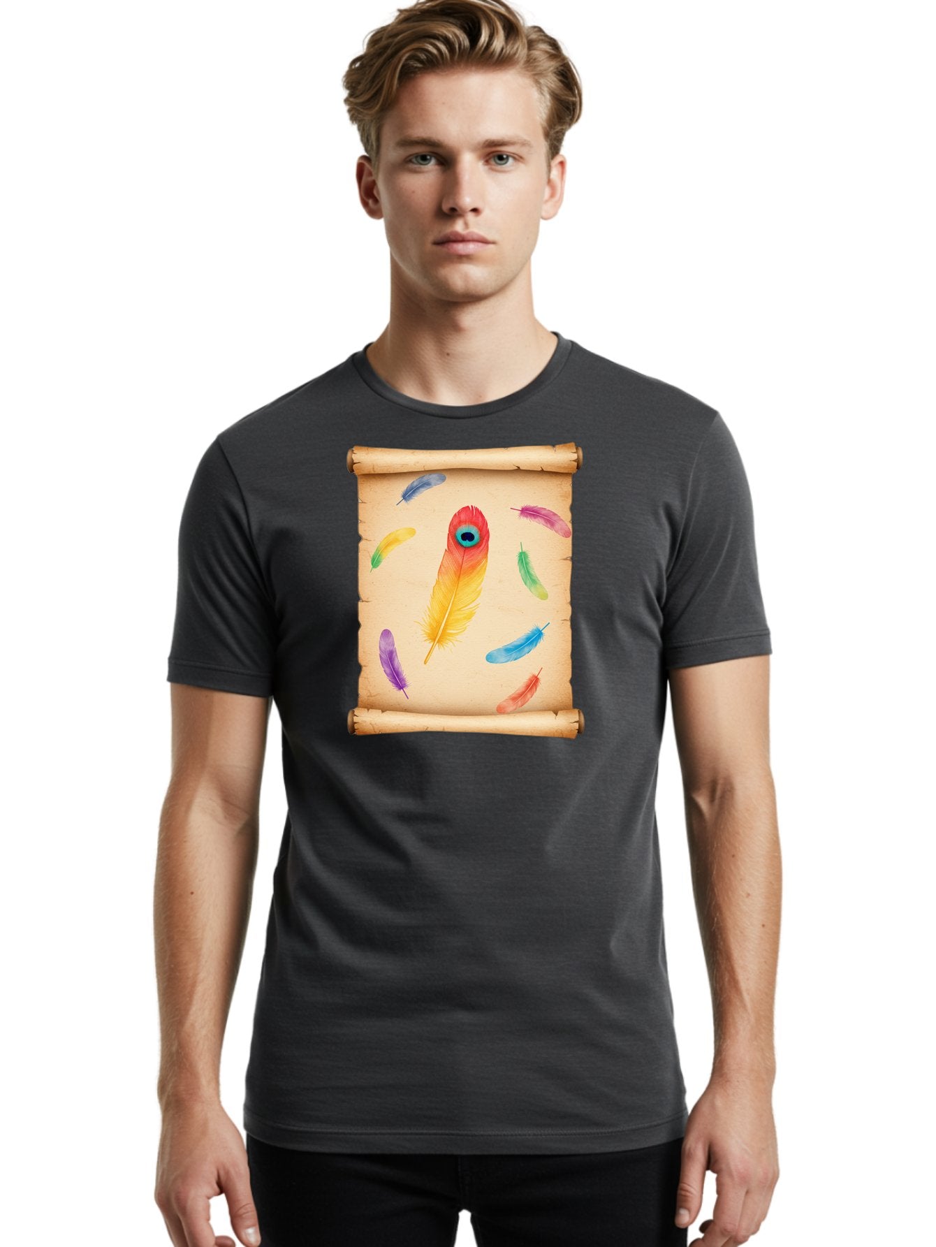 Feathers-On-Parchment Men'S Graphic Tee, 100% Cotton, Comfortable Casual Summer Wear, Machine Washable, Vintage Camera, Old Camera, Antique Camera, Black Camera, Classic Photography, Photography Equipment, Nostalgic Device, Film Camera, Bai830 20