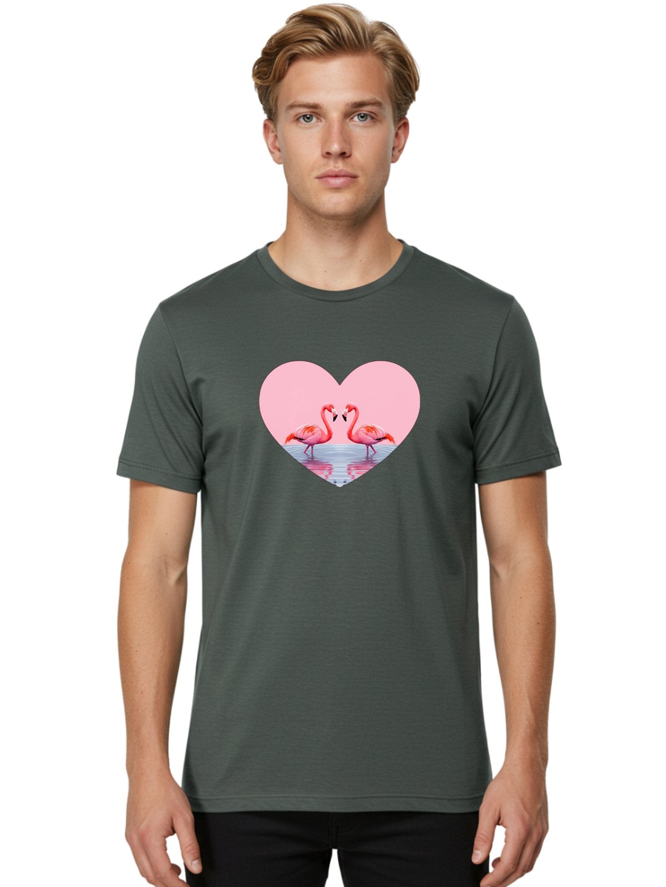 Flamingo-Couple-Heart Men'S Graphic Tee, 100% Cotton, Comfortable Casual Summer Wear, Machine Washable, Vintage Camera, Old Camera, Antique Camera, Black Camera, Classic Photography, Photography Equipment, Nostalgic Device, Film Camera, Bai840 24
