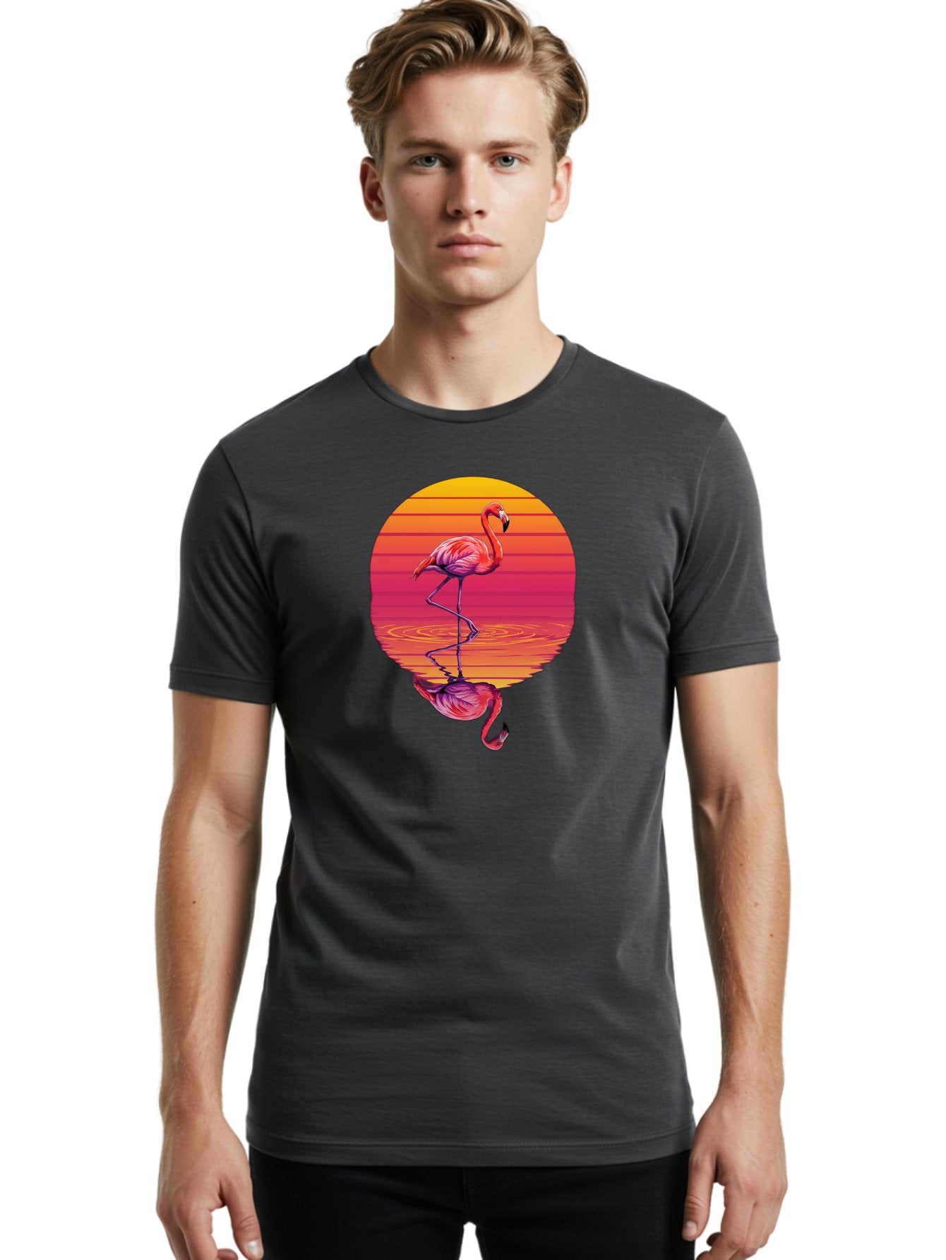 Flamingo-Sunset-1 Men'S Graphic Tee, 100% Cotton, Comfortable Casual Summer Wear, Machine Washable, Vintage Camera, Old Camera, Antique Camera, Black Camera, Classic Photography, Photography Equipment, Nostalgic Device, Film Camera, Camera Art Bai849 18