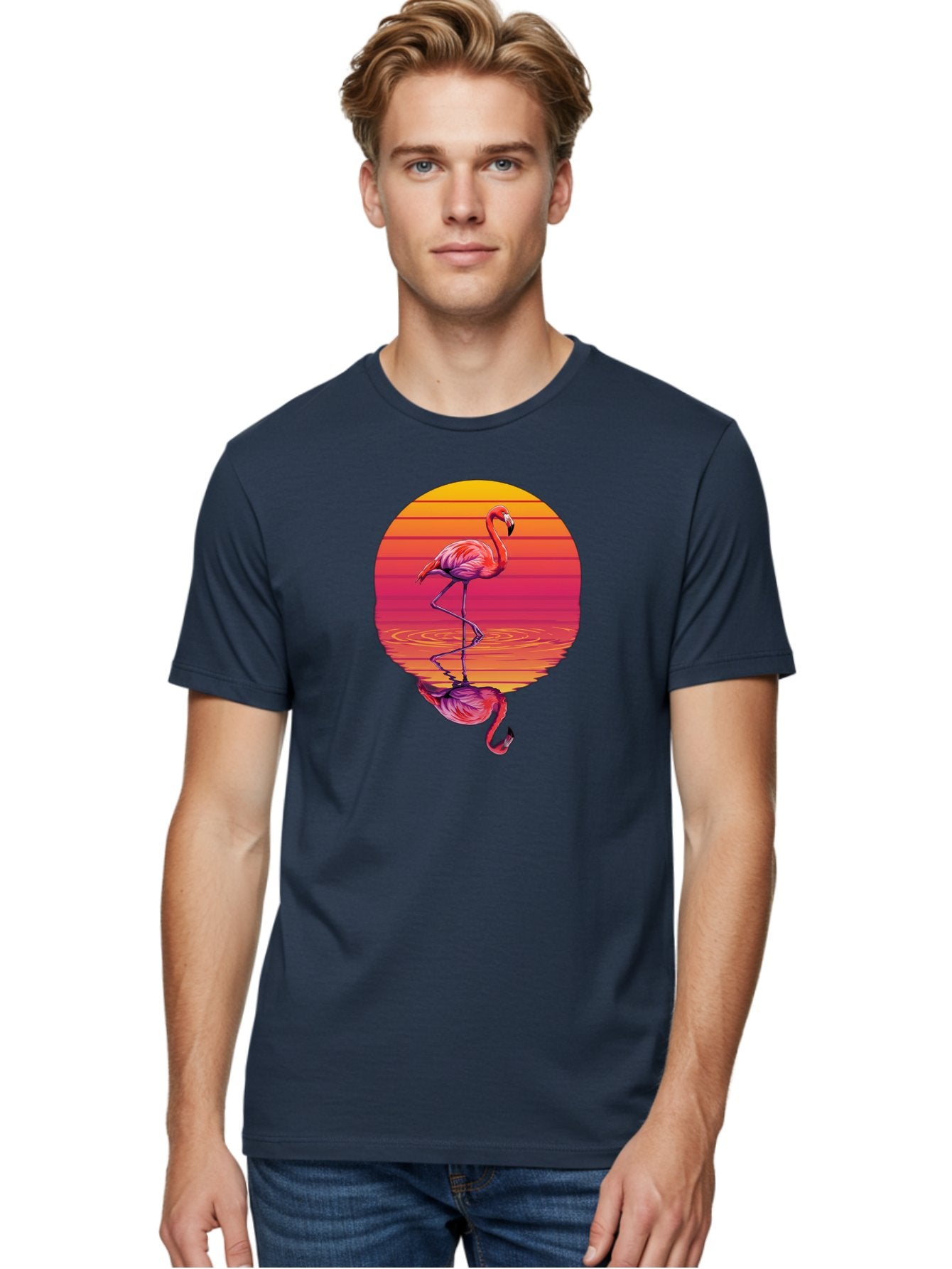 Flamingo-Sunset-1 Men'S Graphic Tee, 100% Cotton, Comfortable Casual Summer Wear, Machine Washable, Vintage Camera, Old Camera, Antique Camera, Black Camera, Classic Photography, Photography Equipment, Nostalgic Device, Film Camera, Camera Art Bai849 16