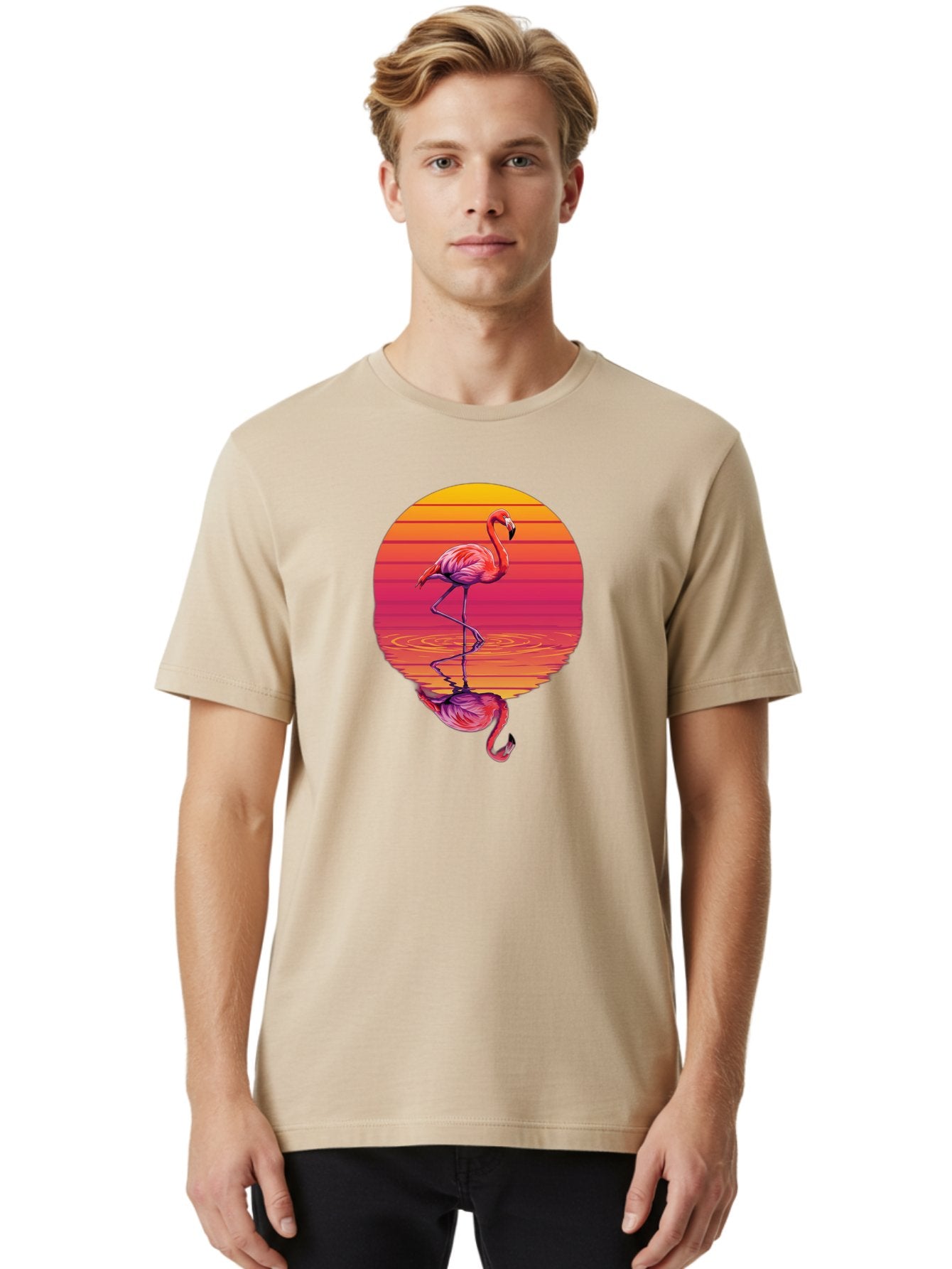 Flamingo-Sunset-1 Men'S Graphic Tee, 100% Cotton, Comfortable Casual Summer Wear, Machine Washable, Vintage Camera, Old Camera, Antique Camera, Black Camera, Classic Photography, Photography Equipment, Nostalgic Device, Film Camera, Camera Art Bai849 29