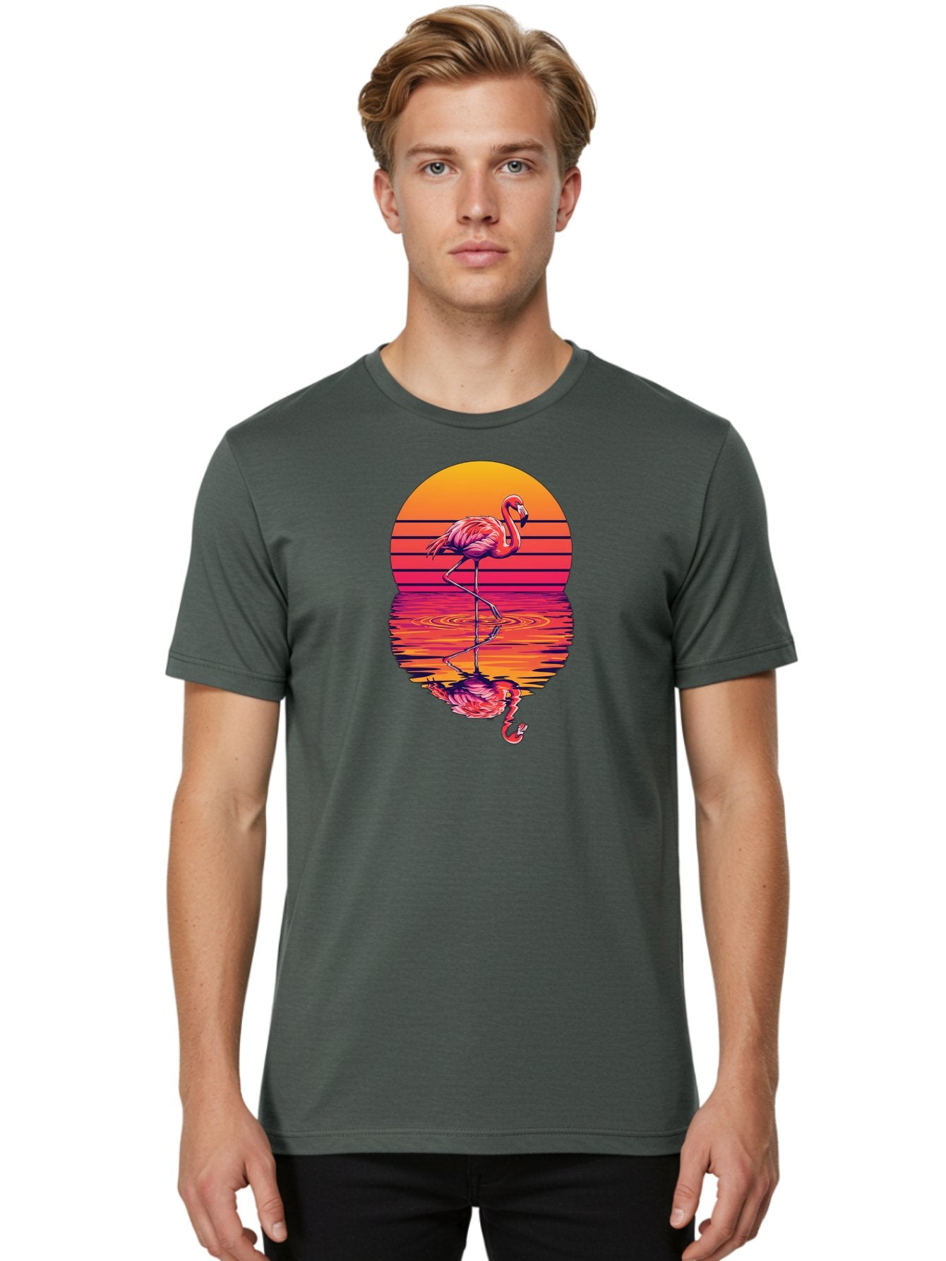 Flamingo-Sunset Men'S Graphic Tee, 100% Cotton, Comfortable Casual Summer Wear, Machine Washable, Vintage Camera, Old Camera, Antique Camera, Black Camera, Classic Photography, Photography Equipment, Nostalgic Device, Film Camera, Camera Art Bai850 17