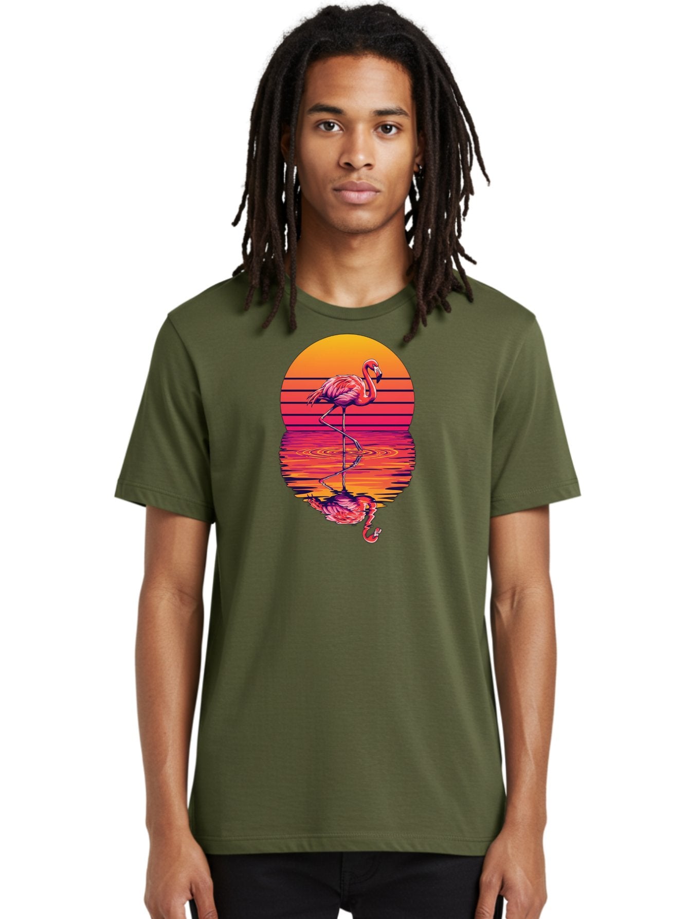 Flamingo-Sunset Men'S Graphic Tee, 100% Cotton, Comfortable Casual Summer Wear, Machine Washable, Vintage Camera, Old Camera, Antique Camera, Black Camera, Classic Photography, Photography Equipment, Nostalgic Device, Film Camera, Camera Art Bai850 18
