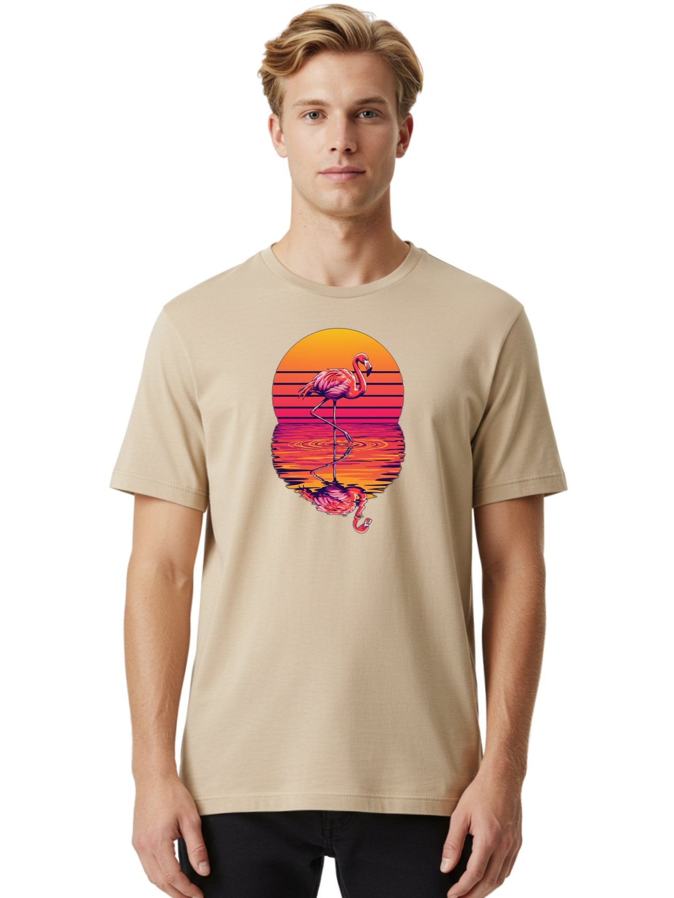 Flamingo-Sunset Men'S Graphic Tee, 100% Cotton, Comfortable Casual Summer Wear, Machine Washable, Vintage Camera, Old Camera, Antique Camera, Black Camera, Classic Photography, Photography Equipment, Nostalgic Device, Film Camera, Camera Art Bai850 21