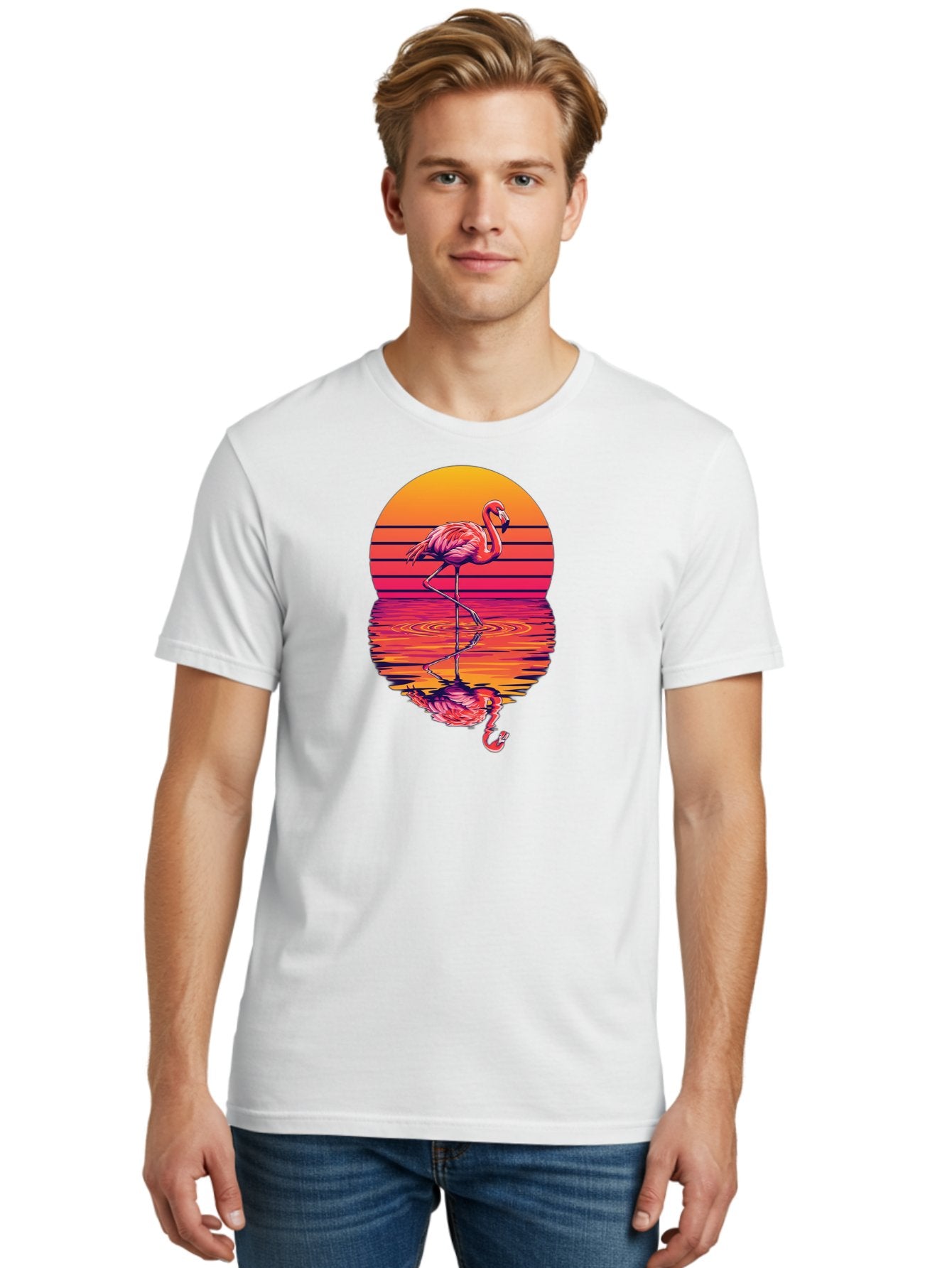 Flamingo-Sunset Men'S Graphic Tee, 100% Cotton, Comfortable Casual Summer Wear, Machine Washable, Vintage Camera, Old Camera, Antique Camera, Black Camera, Classic Photography, Photography Equipment, Nostalgic Device, Film Camera, Camera Art Bai850 19