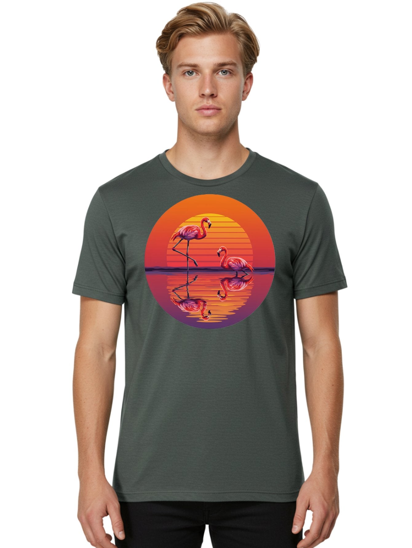 Flamingos-At-Sunset-1 Men'S Graphic Tee, 100% Cotton, Comfortable Casual Summer Wear, Machine Washable, Vintage Camera, Old Camera, Antique Camera, Black Camera, Classic Photography, Photography Equipment, Nostalgic Device, Film Camera, Bai856 30
