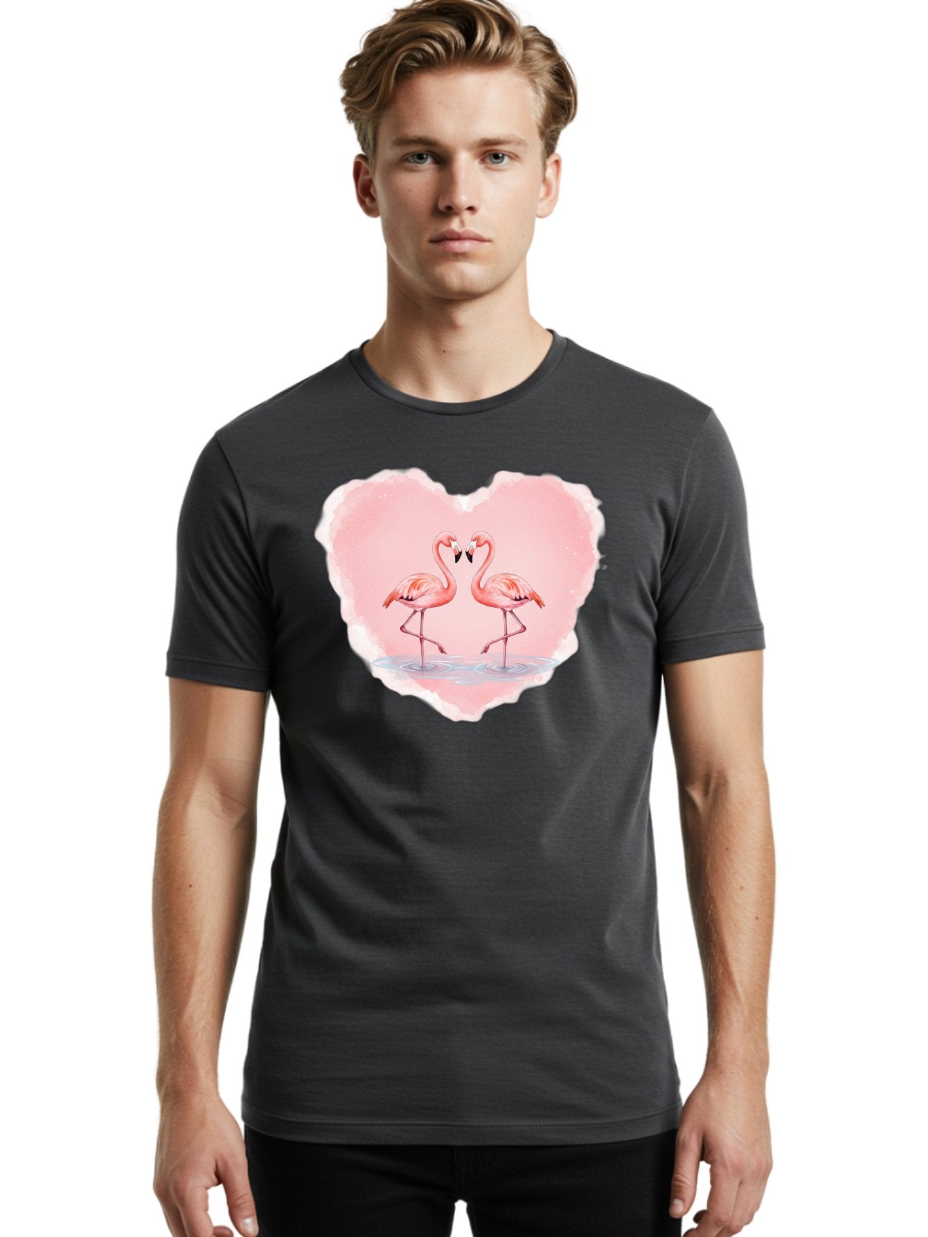 Flamingos-Forming-Heart Men'S Graphic Tee, 100% Cotton, Comfortable Casual Summer Wear, Machine Washable, Vintage Camera, Old Camera, Antique Camera, Black Camera, Classic Photography, Photography Equipment, Nostalgic Device, Film Camera, Bai858 24