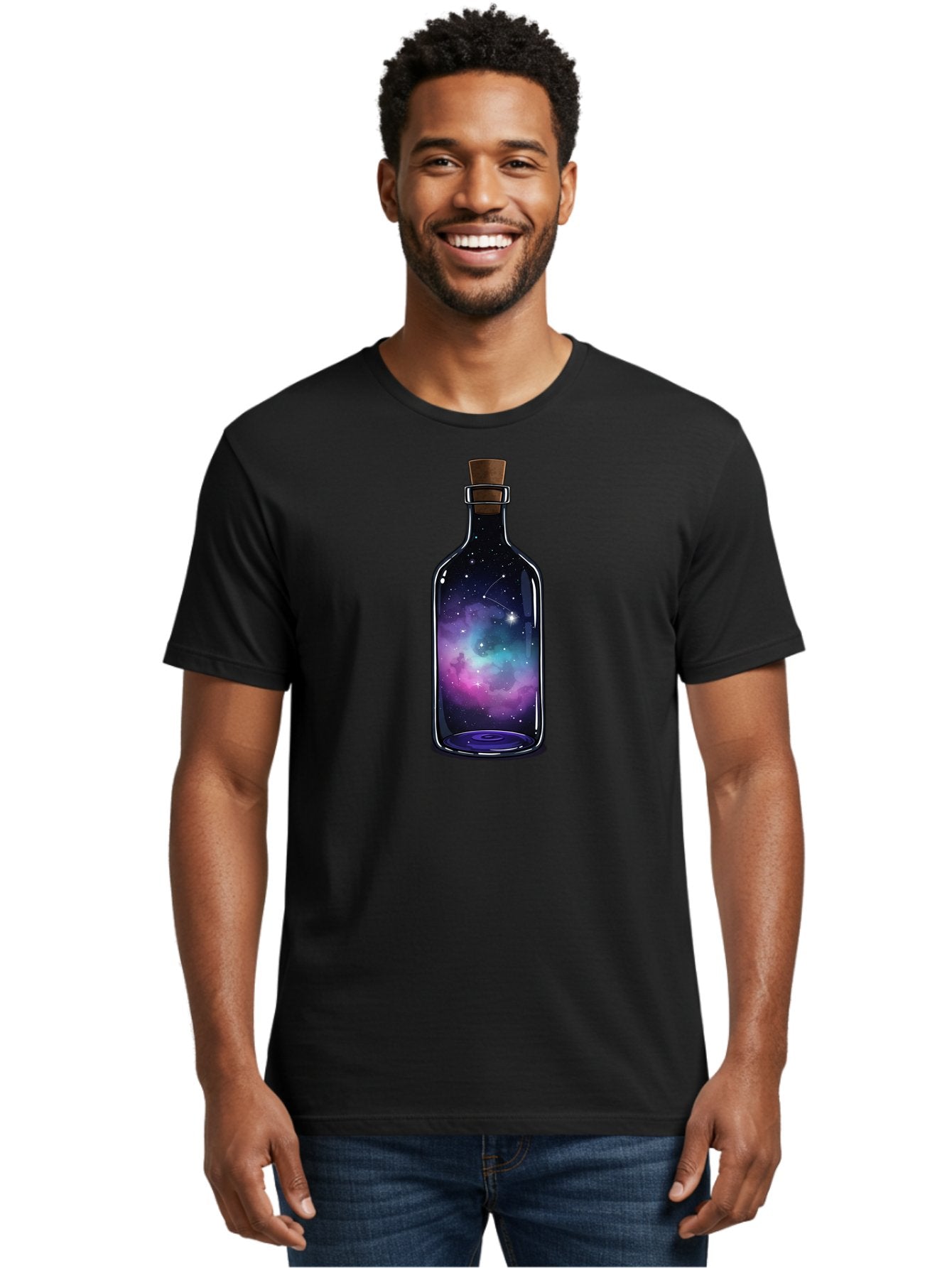 Galaxy-Bottle-3 Men'S Graphic Tee, 100% Cotton, Comfortable Casual Summer Wear, Machine Washable, Vintage Camera, Old Camera, Antique Camera, Black Camera, Classic Photography, Photography Equipment, Nostalgic Device, Film Camera, Camera Art Bai953 25