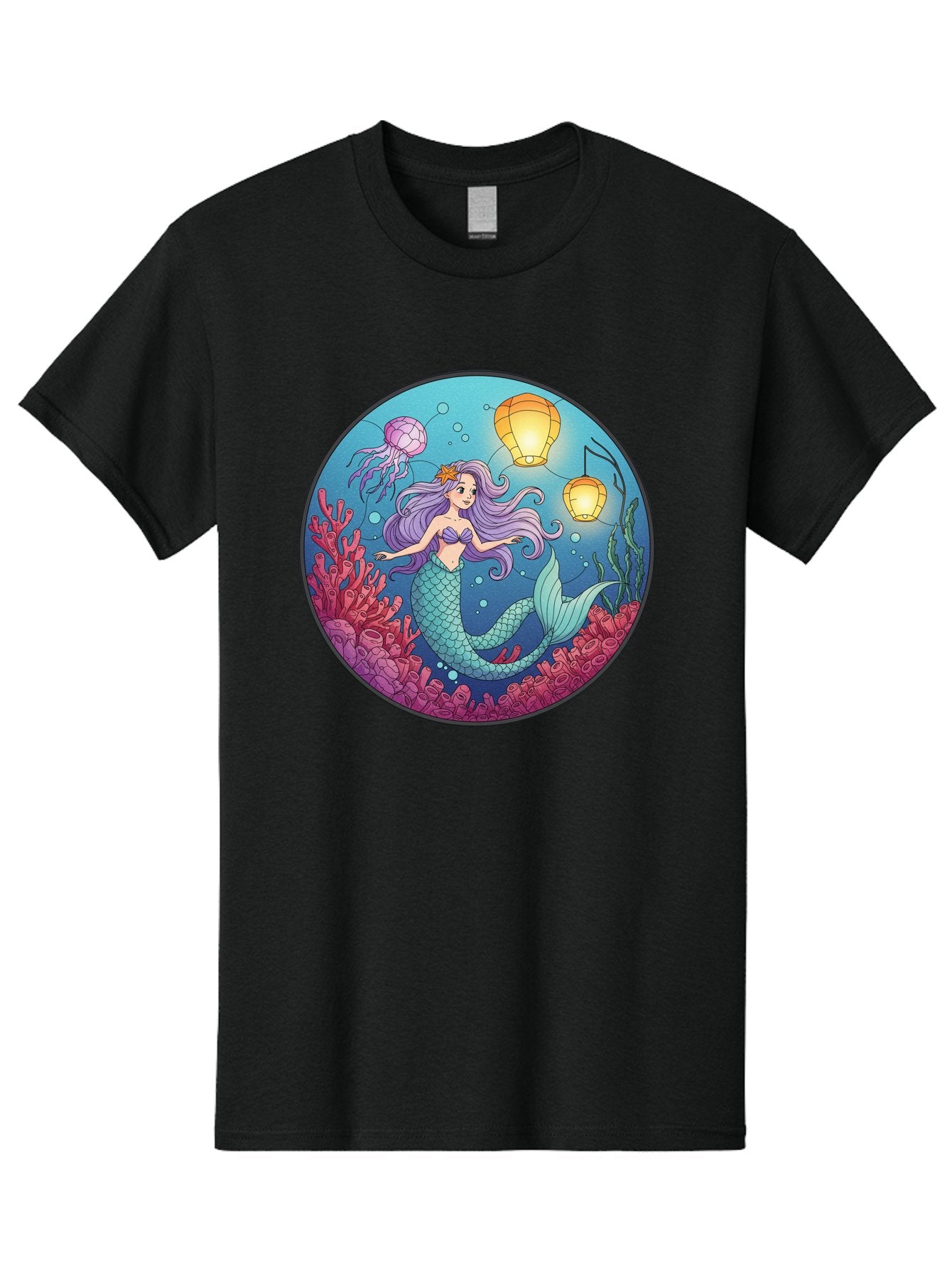 Mermaid-With-Lanterns-1 Men'S Graphic Tee, 100% Cotton, Comfortable Casual Summer Wear, Machine Washable, Vintage Camera, Old Camera, Antique Camera, Black Camera, Classic Photography, Photography Equipment, Nostalgic Device, Film Camera, Baj112 10