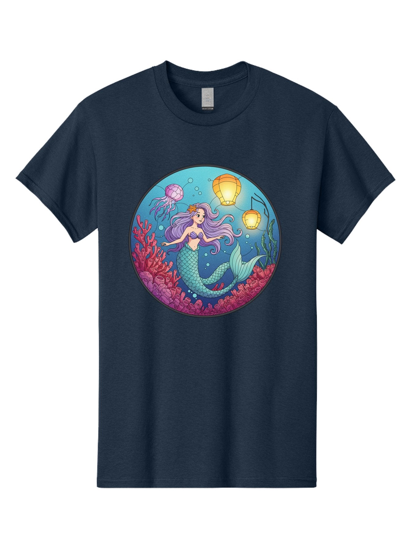 Mermaid-With-Lanterns-1 Men'S Graphic Tee, 100% Cotton, Comfortable Casual Summer Wear, Machine Washable, Vintage Camera, Old Camera, Antique Camera, Black Camera, Classic Photography, Photography Equipment, Nostalgic Device, Film Camera, Baj112