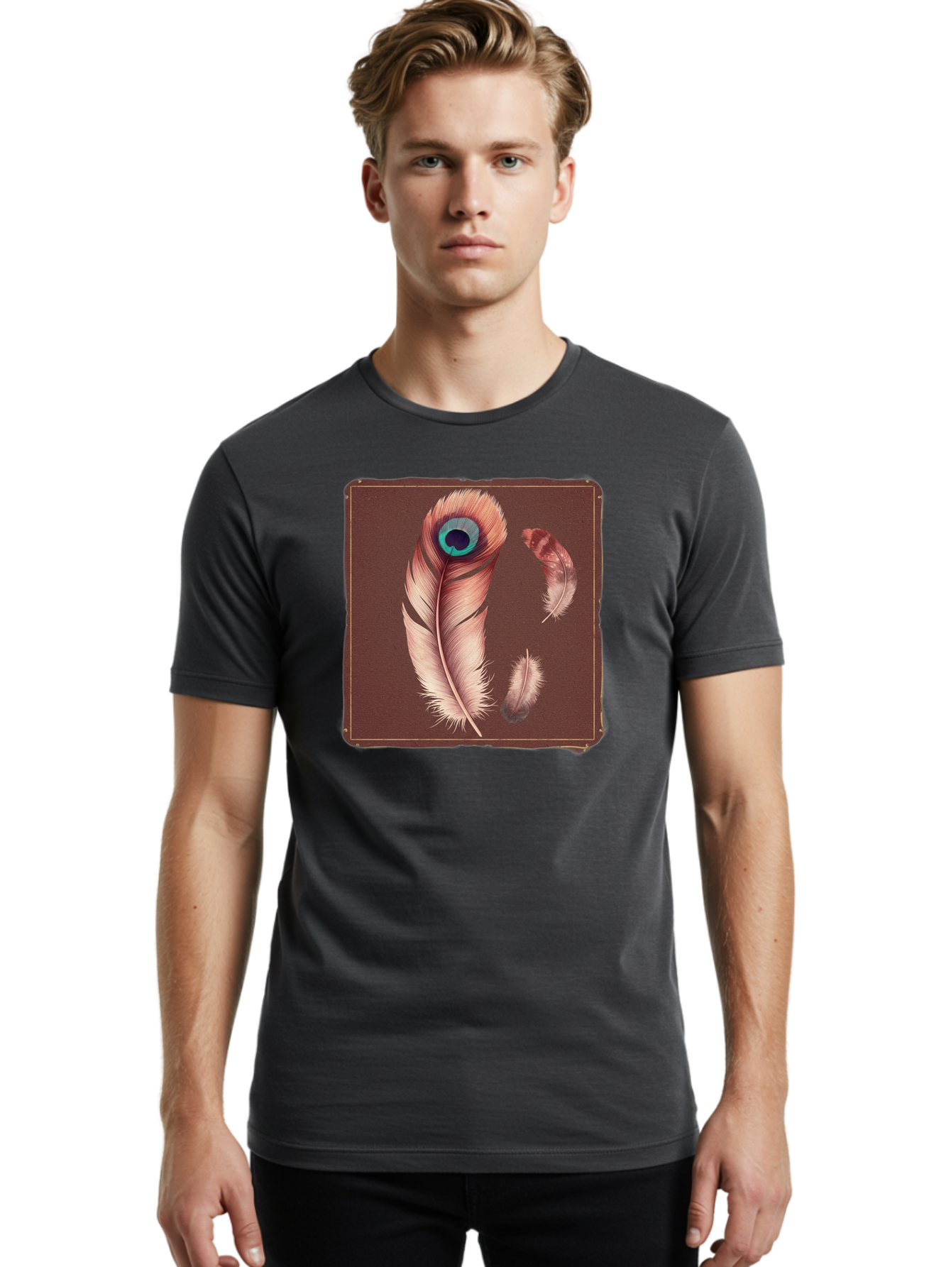 Peacock-Feathers-5 Men'S Graphic Tee, 100% Cotton, Comfortable Casual Summer Wear, Machine Washable, Vintage Camera, Old Camera, Antique Camera, Black Camera, Classic Photography, Photography Equipment, Nostalgic Device, Film Camera, Baj155 25