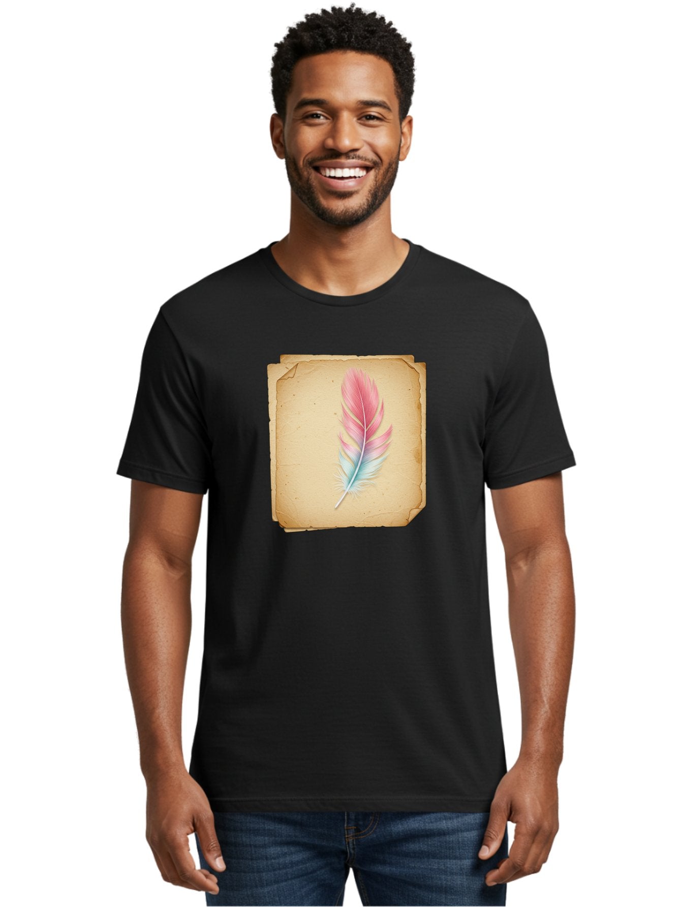 Pink-And-Blue-Feather Men'S Graphic Tee, 100% Cotton, Comfortable Casual Summer Wear, Machine Washable, Vintage Camera, Old Camera, Antique Camera, Black Camera, Classic Photography, Photography Equipment, Nostalgic Device, Film Camera, Baj163 27