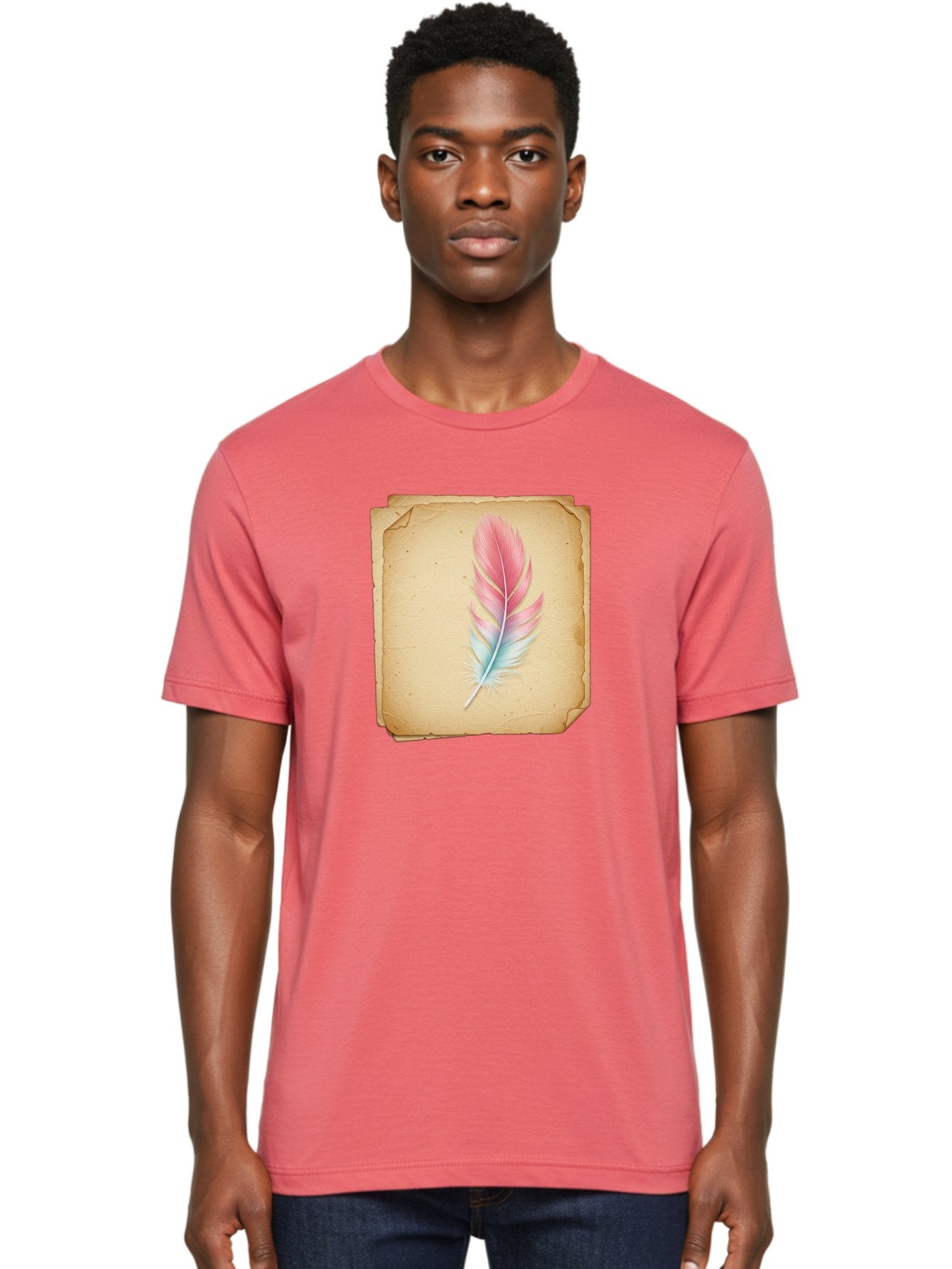 Pink-And-Blue-Feather Men'S Graphic Tee, 100% Cotton, Comfortable Casual Summer Wear, Machine Washable, Vintage Camera, Old Camera, Antique Camera, Black Camera, Classic Photography, Photography Equipment, Nostalgic Device, Film Camera, Baj163 19