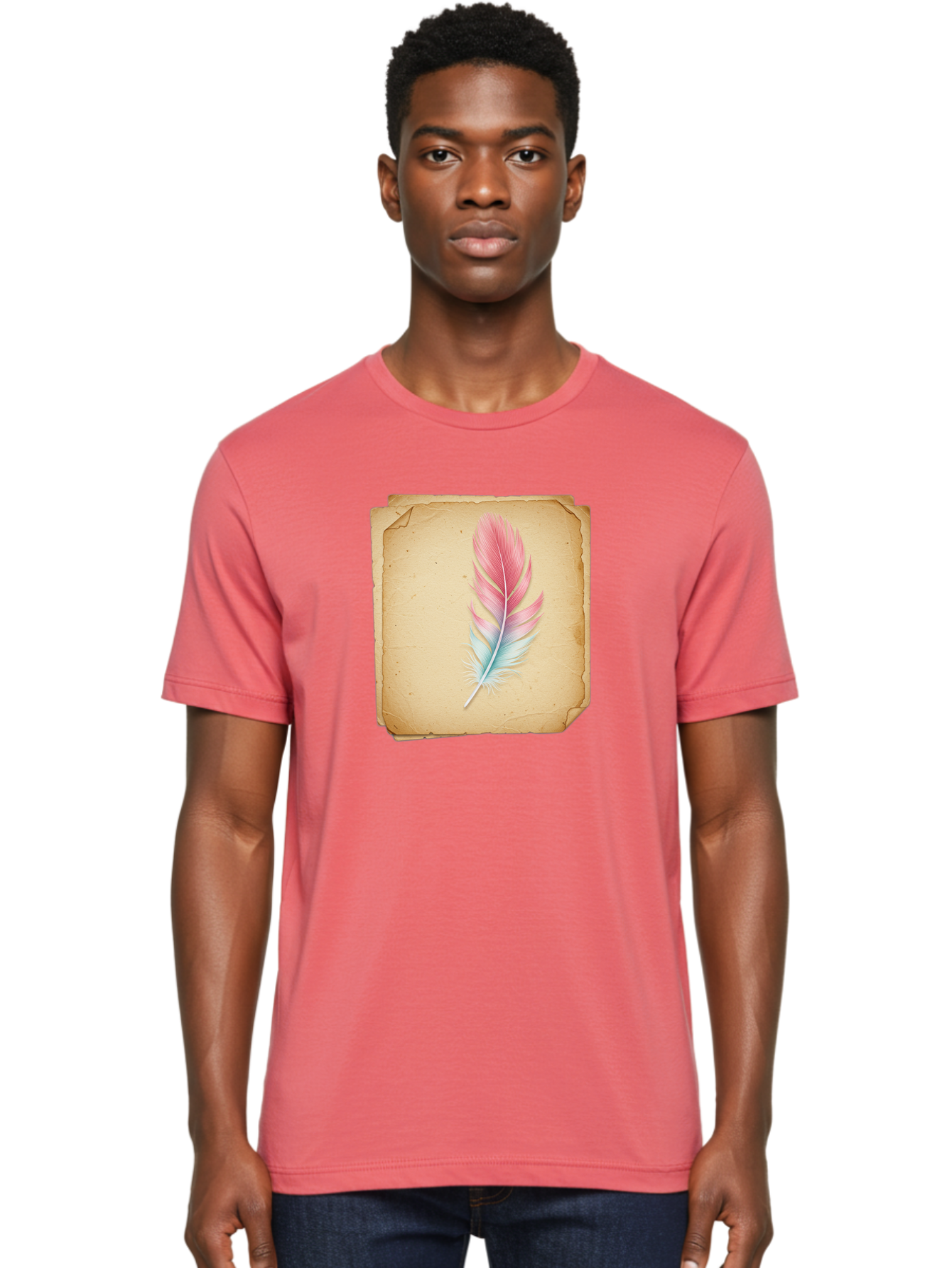 Pink-And-Blue-Feather Men'S Graphic Tee, 100% Cotton, Comfortable Casual Summer Wear, Machine Washable, Vintage Camera, Old Camera, Antique Camera, Black Camera, Classic Photography, Photography Equipment, Nostalgic Device, Film Camera, Baj163 26