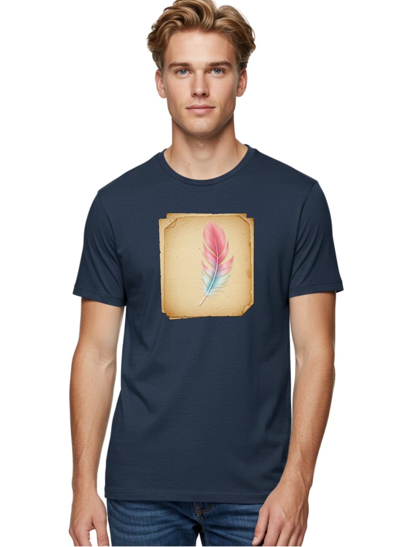Pink-And-Blue-Feather Men'S Graphic Tee, 100% Cotton, Comfortable Casual Summer Wear, Machine Washable, Vintage Camera, Old Camera, Antique Camera, Black Camera, Classic Photography, Photography Equipment, Nostalgic Device, Film Camera, Baj163 28